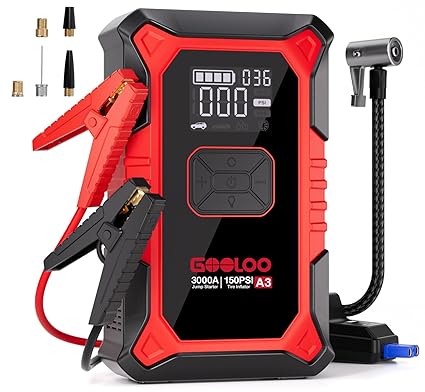 GOOLOO A3 Jump Starter with Air Compressor, 3000A Portable Car Battery Booster