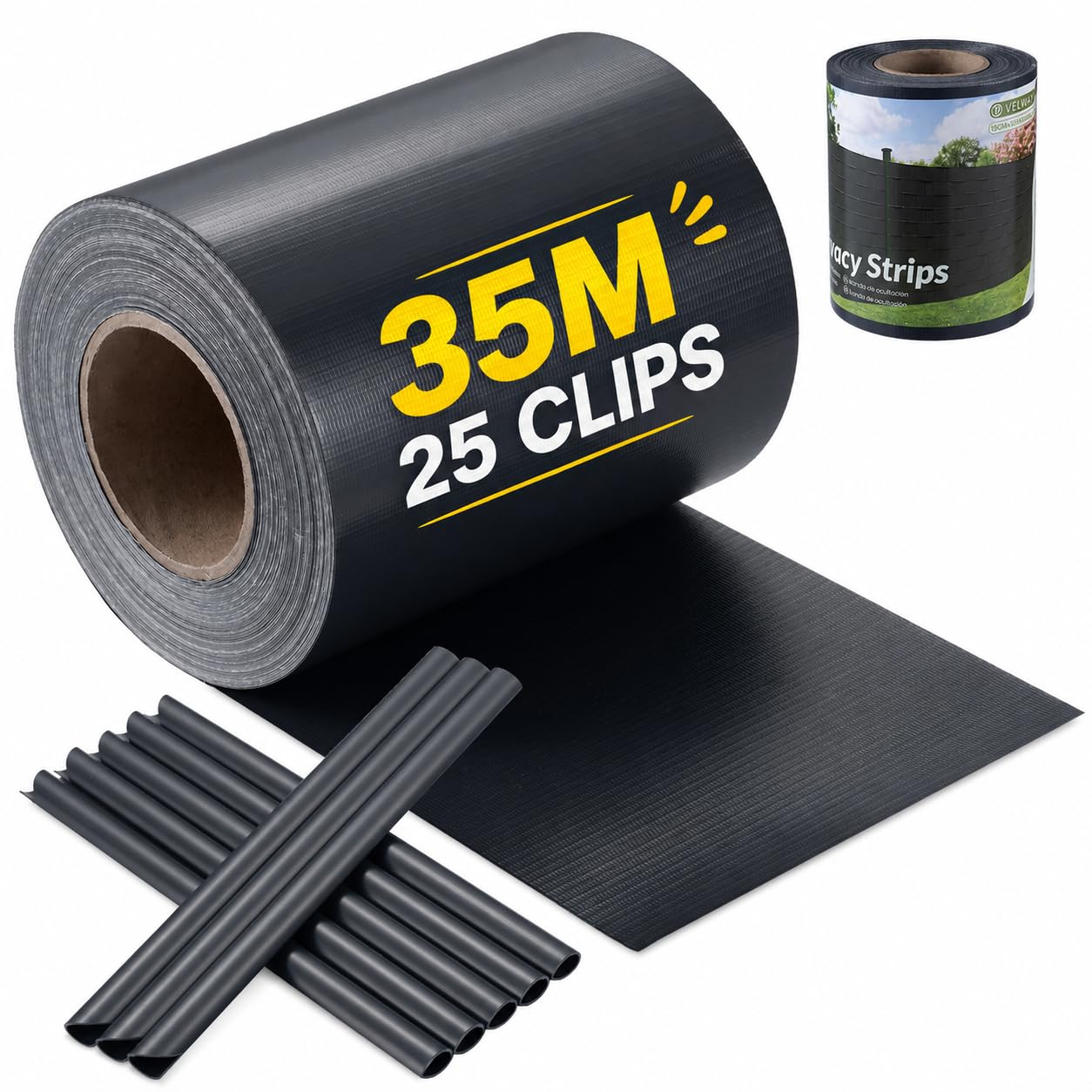 Velway PVC Privacy Screen Strips 35 m x 19 cm -450 g/m² Privacy Screen Fence Film Including 25 Clips - Weatherproof, Opaque  Wind Protection, Anthracite Balcony Privacy Screen for Garden