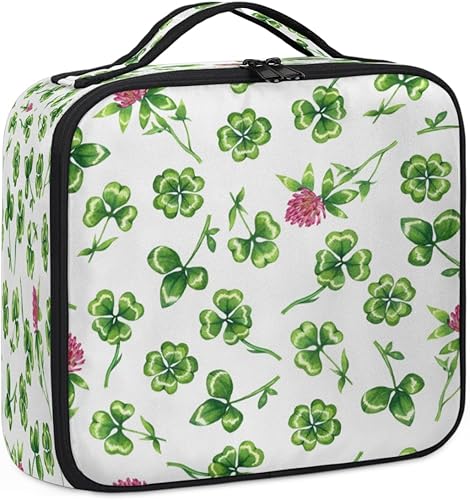 Miniatura 6 de Bolsa de maquillaje de viaje para mujer, grande, cuadrada, portátil, profesional, coqueta, tren, estuche cosmético con asa, trébol, flor de