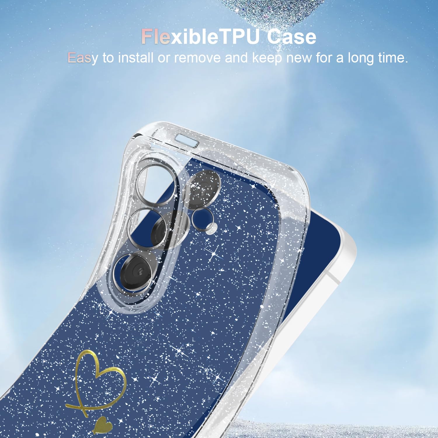 Cover Compatibile con Samsung Galaxy S25 FE 5G ((Non per S25), con 3 Pezzi Vetro Temperato Pellicola Protettiva, Glitter e Antimpronta Custodia, Antigraffio e Morbido Caso - Trasparente