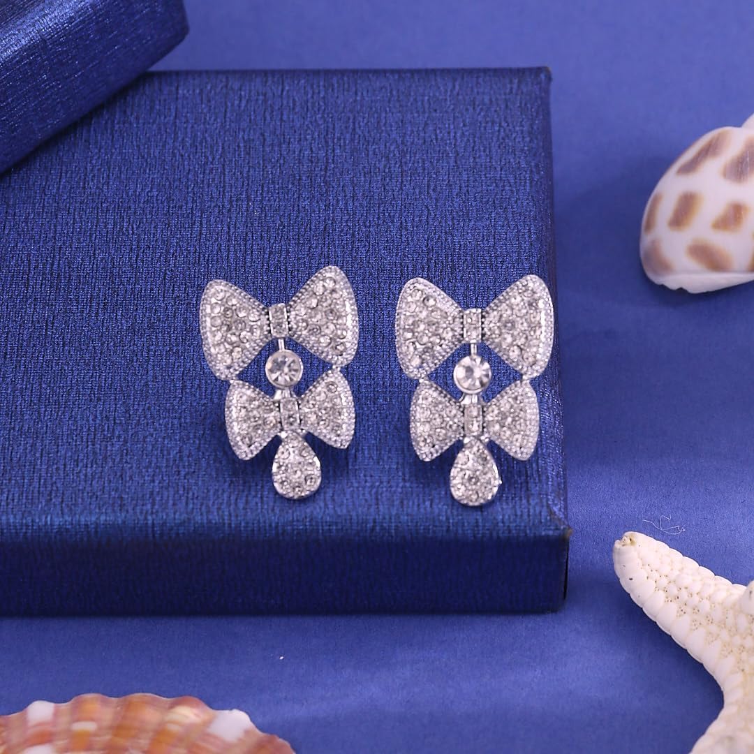 Gold Bow Earring for Women Christmas Stocking Stuffers Gold Silver Rhinestone Earring Stud Dainty Accessories Prom Bridal Earrings Jewelry - Image 6