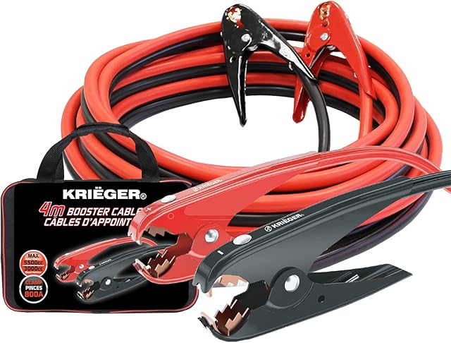 KRIEGER Battery Jump Leads, 4 Meters, 35mm², 800Amp Heavy Duty Booster Cables for Petrol and Diesel Car, SUV, Van, Truck - Carrying Bag Included