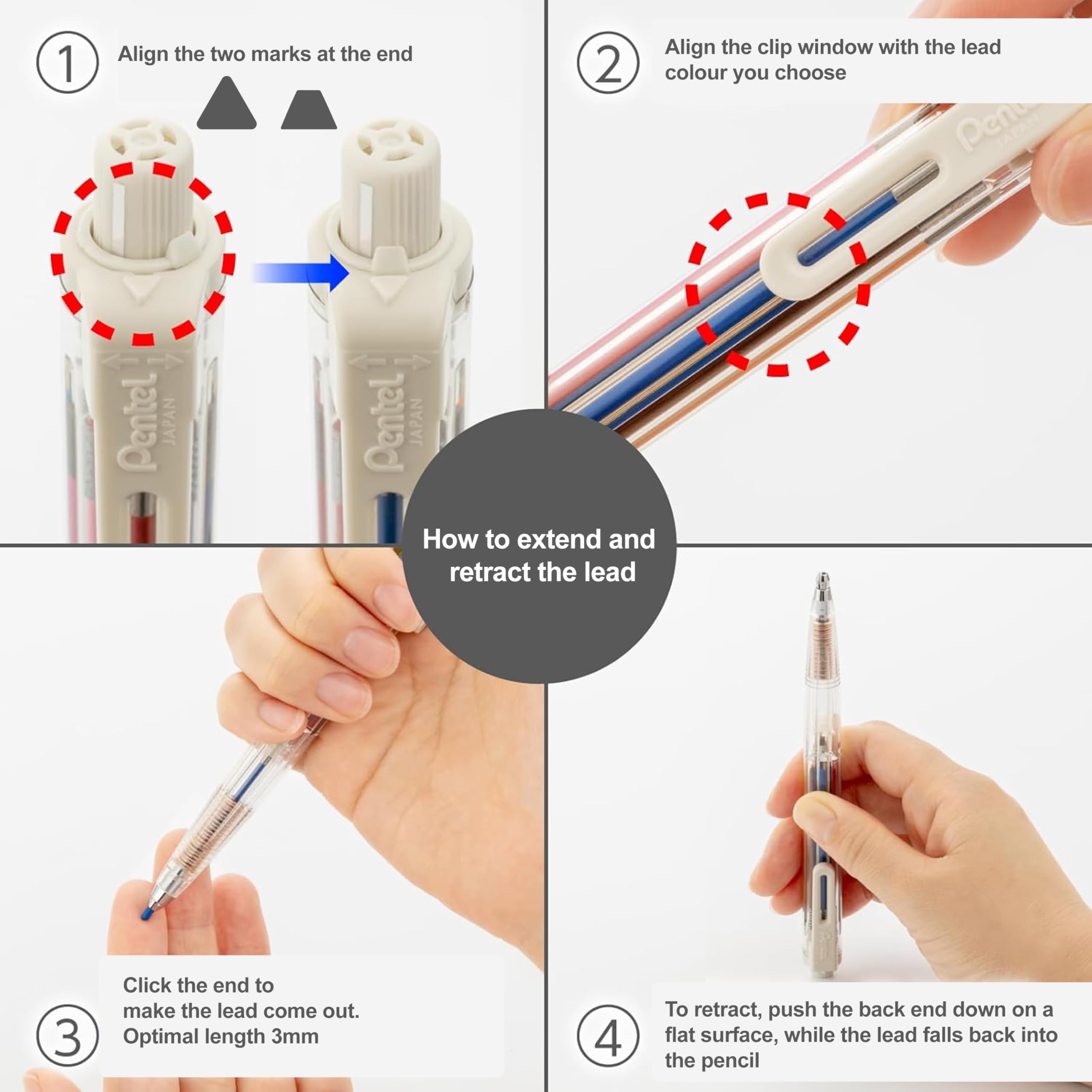 Pentel Art Multi 8 Multi-colored lead holder with 8 colored leads + refill set (XPH804ST) - Image 3