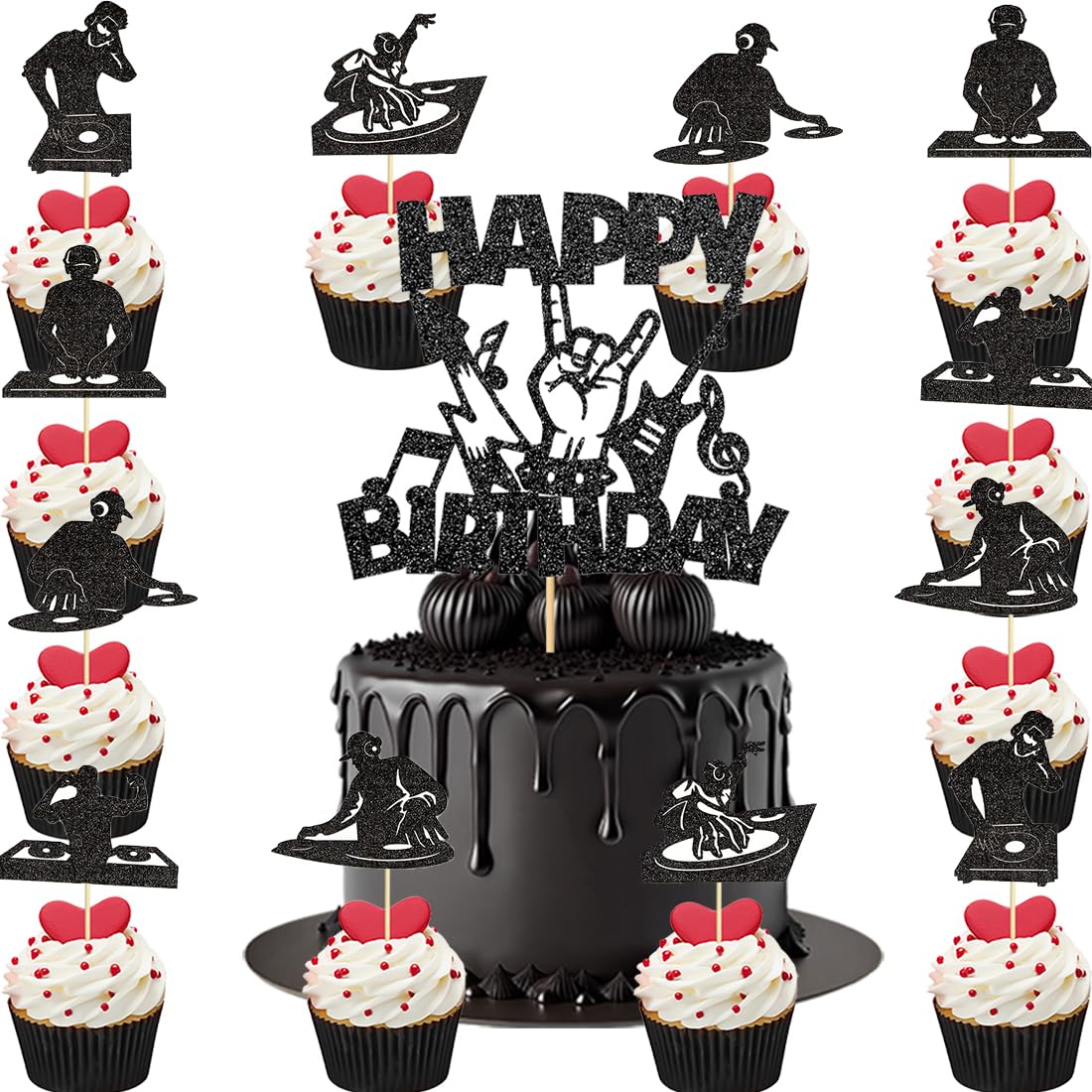 Lot de 13 décorations de gâteau d’anniversaire musicales Doyomtoy Rock Musique Cupcake Topper Anniversaire pour les amateurs de rock Fête - Les Beatles, Paul McCartney, John Lennon, RIngo Starr, George Harrison Lot de 13 décorations de gâteau d'anniversaire musicales Doyomtoy Rock Musique Cupcake Topper Anniversaire pour les amateurs de rock Fête