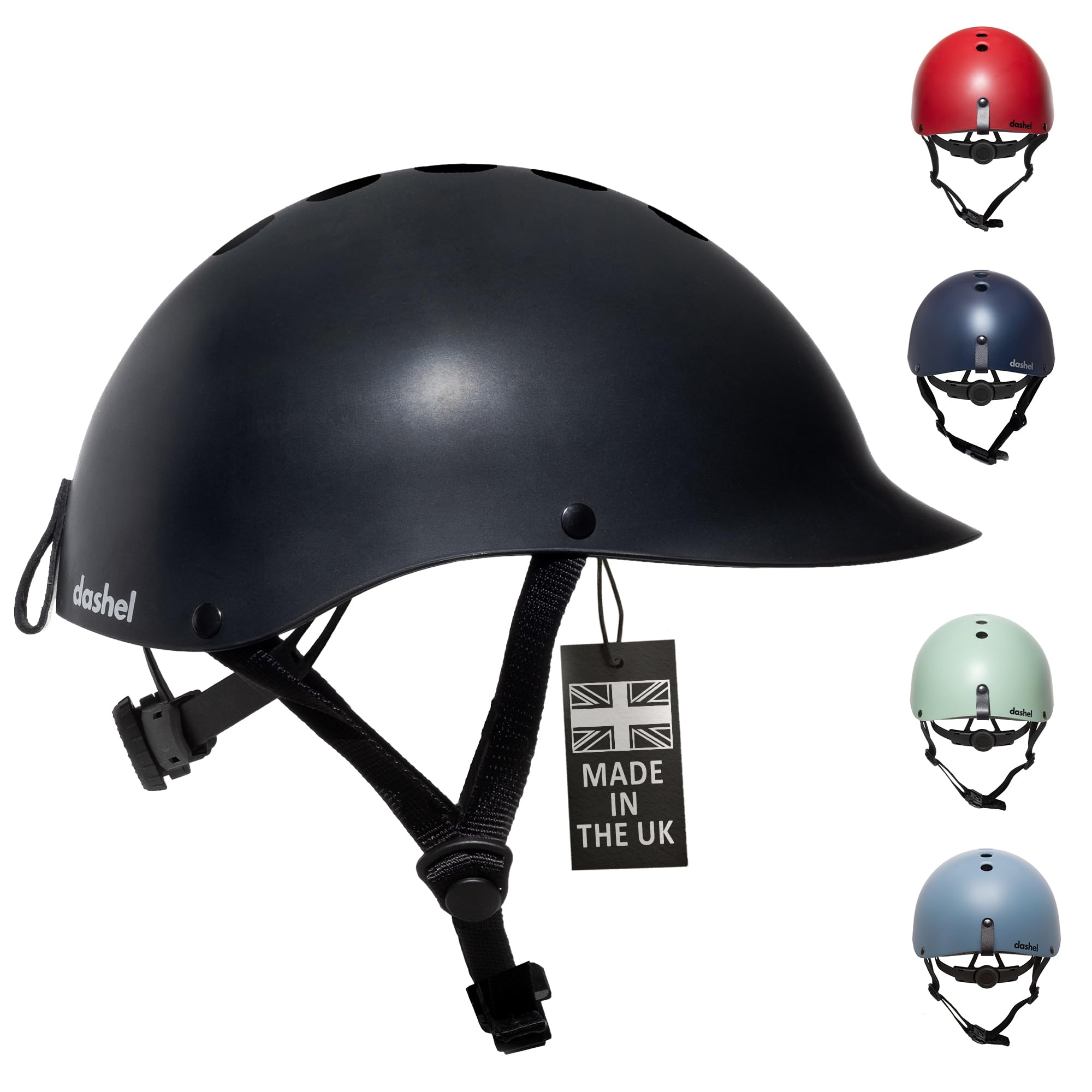 Dashel ReCycle Helmet for Adults - Made in the UK, Lightweight Urban Bike Helmet for Men & Women, CE Certified EN1078, Slim Commuter Allround Cycling Helmet for City Riding (Black, Small)
