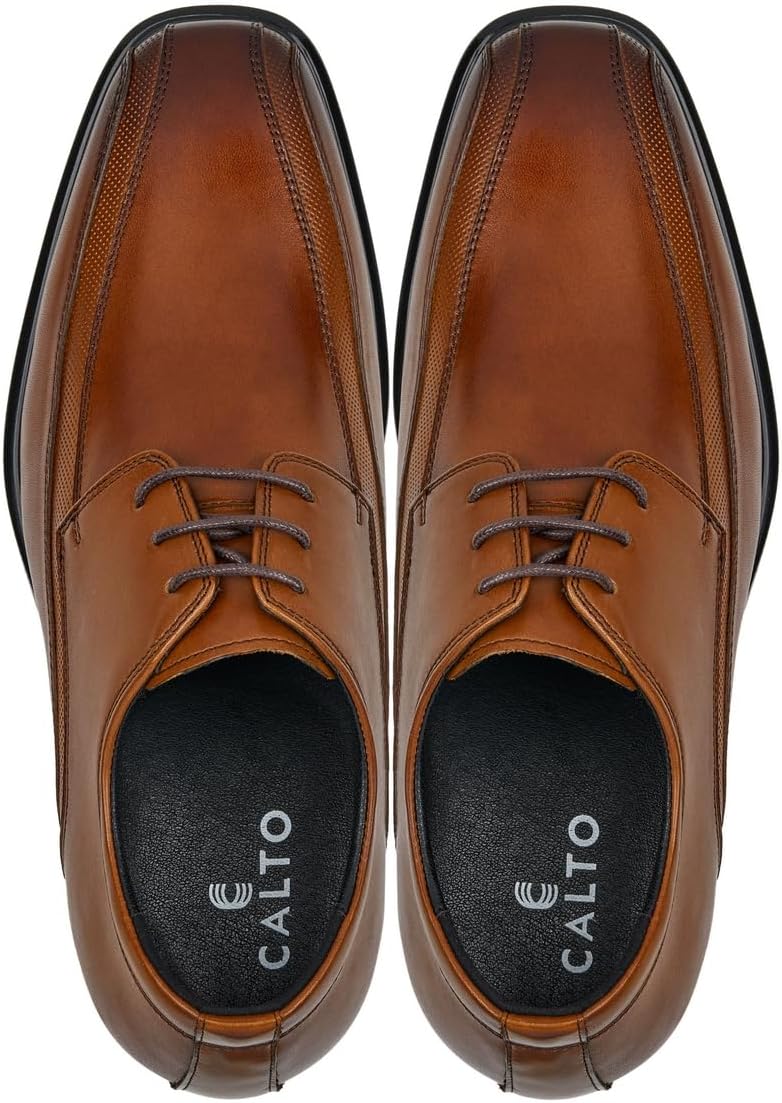 CALTO Men's Invisible Height Increasing Elevator Oxfords Shoes - Brown Leather Lace-up Dress Derby - 3 Inches Taller - G60126B - Size 10 D(M) US - Image 6