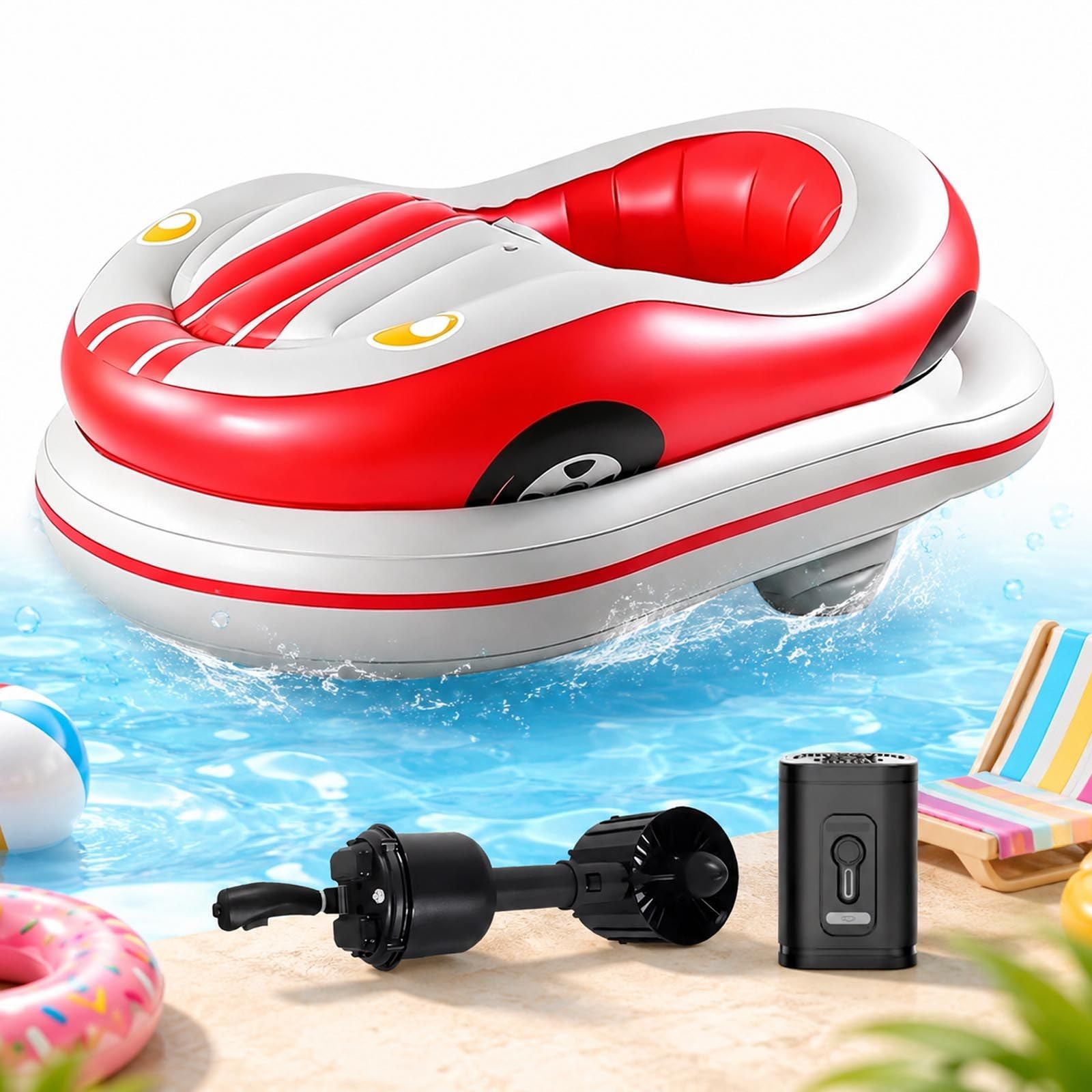 Motorized Pool Float for Adults with Joystick and 360° Spin Red