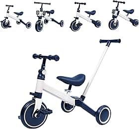 Bicicleta de Equilíbrio Infantil 4 em 1 Triciclo Andador com Pedais Removíveis e Haste Guia Ajustável Bebê 18 Meses a 5 Anos MSP KIDS (NUDE)