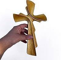 Vista 13 de Cruz colgante de madera tallada a mano para decoración de pared, pared de crucifijo grande hecha a mano, cruz religiosa cristiana (7.87, marrón)