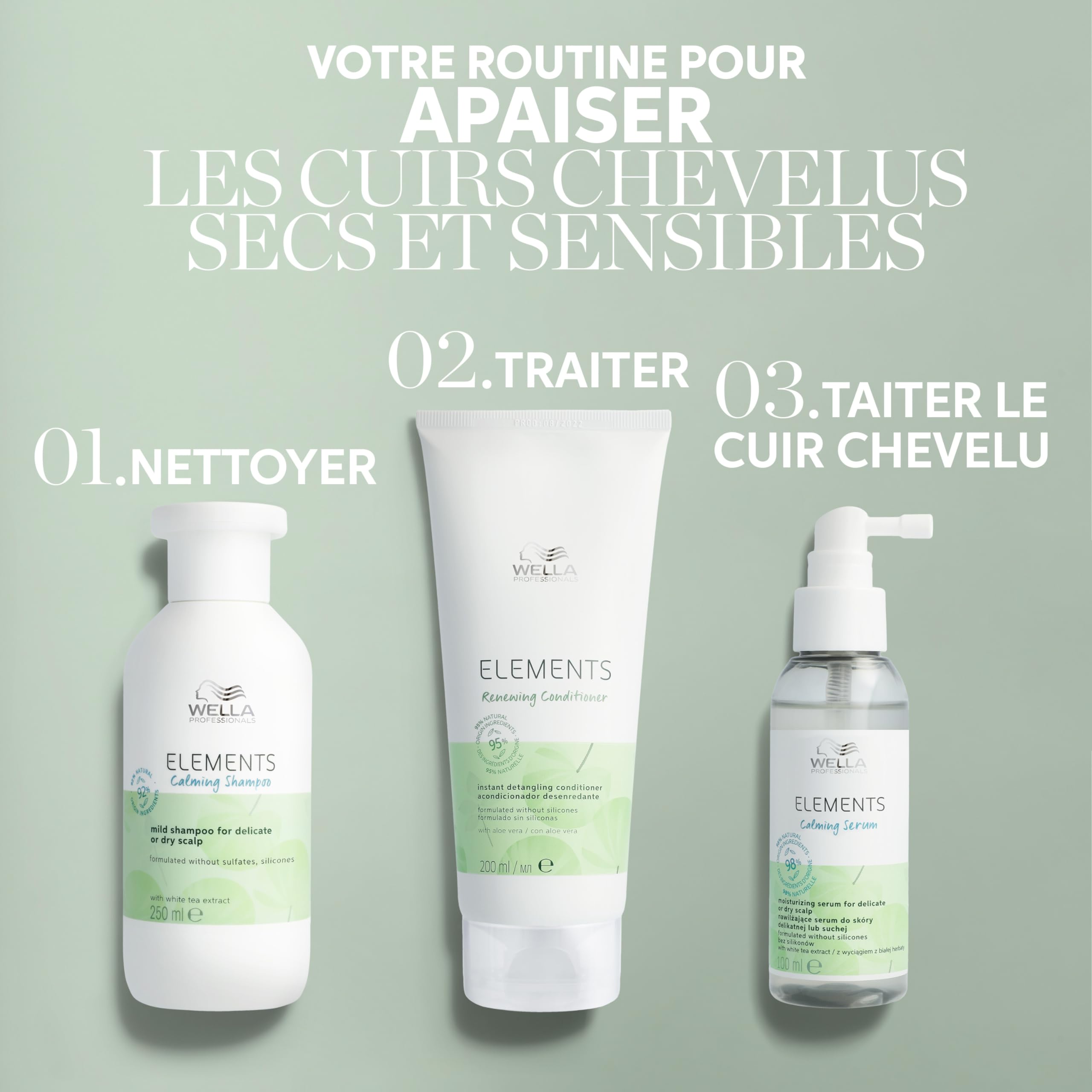 Wella Professionals ELEMENTS Calming Shampoing apaisant sans sulfate pour cuir chevelu sec ou délicat - Douceur & Brillance - Enrichi en Aloe Vera