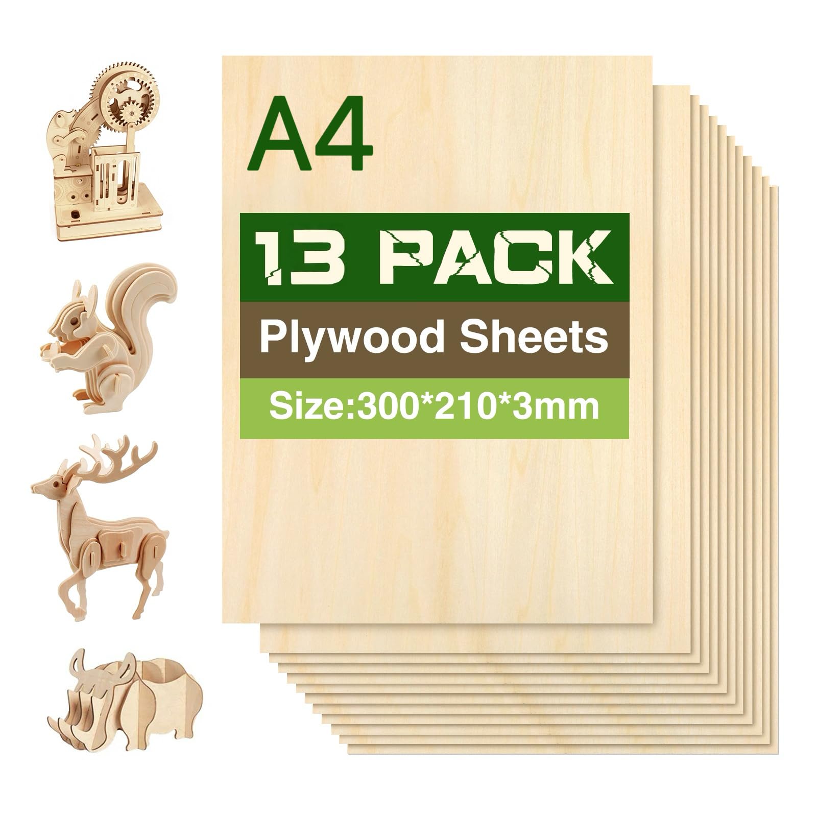 A4 Sperrholzplatte 3mm, 13 Stück Holzbrettchen 300x210mm