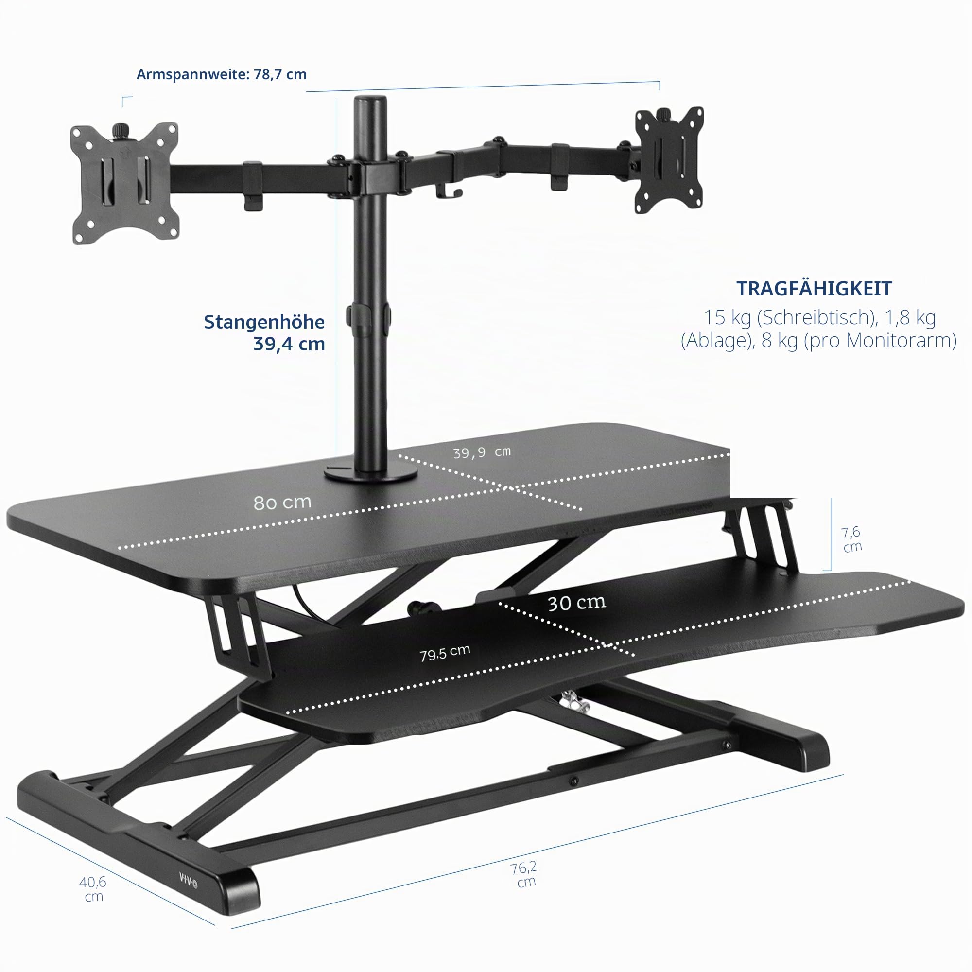 VIVO Höhenverstellbarer 81 cm Stehpult-Konverter mit Dual-Monitorständer, Sitz-Steh-Monitorhalterung und Schreibtischerhöhung, schwarz, DESK-V000K-M2