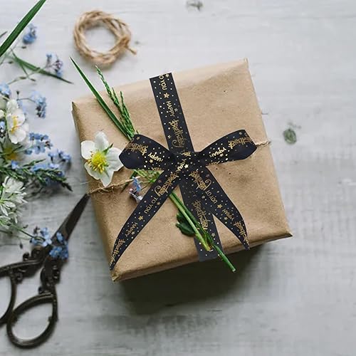 Miniatura 6 de Cinta de feliz cumpleaños de 1 pulgada, 3 rollos de cintas de satén de cumpleaños de 30 yardas con estampado dorado para cumpleaños, envoltura de