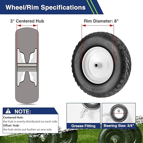 Miniatura 3 de Neumático para carretilla MaxAuto 4.80 4.00-8 Libre de pinchazos 4.804.00-8 Neumático y rueda con ajuste de grasa, eje centrado de 3", rodamientos