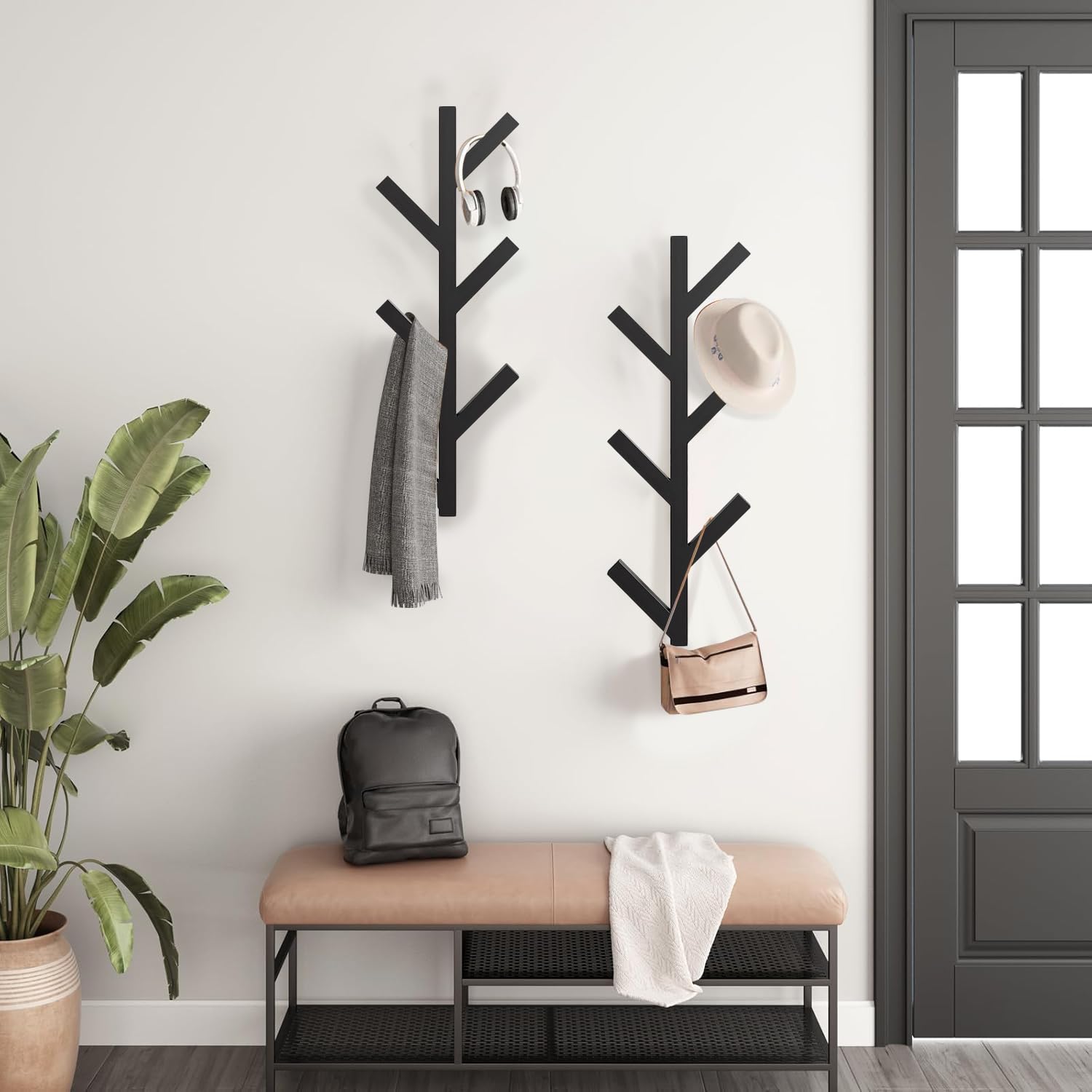 Funvalley Surperfect 2Pack Appendiabiti da Parete, Appendiabiti a Forma di Albero per Ingresso, Appendiabiti a Muro in Metallo con 12 Ganci per Vestiti, Sciarpe, Borse per Casa o Ufficio