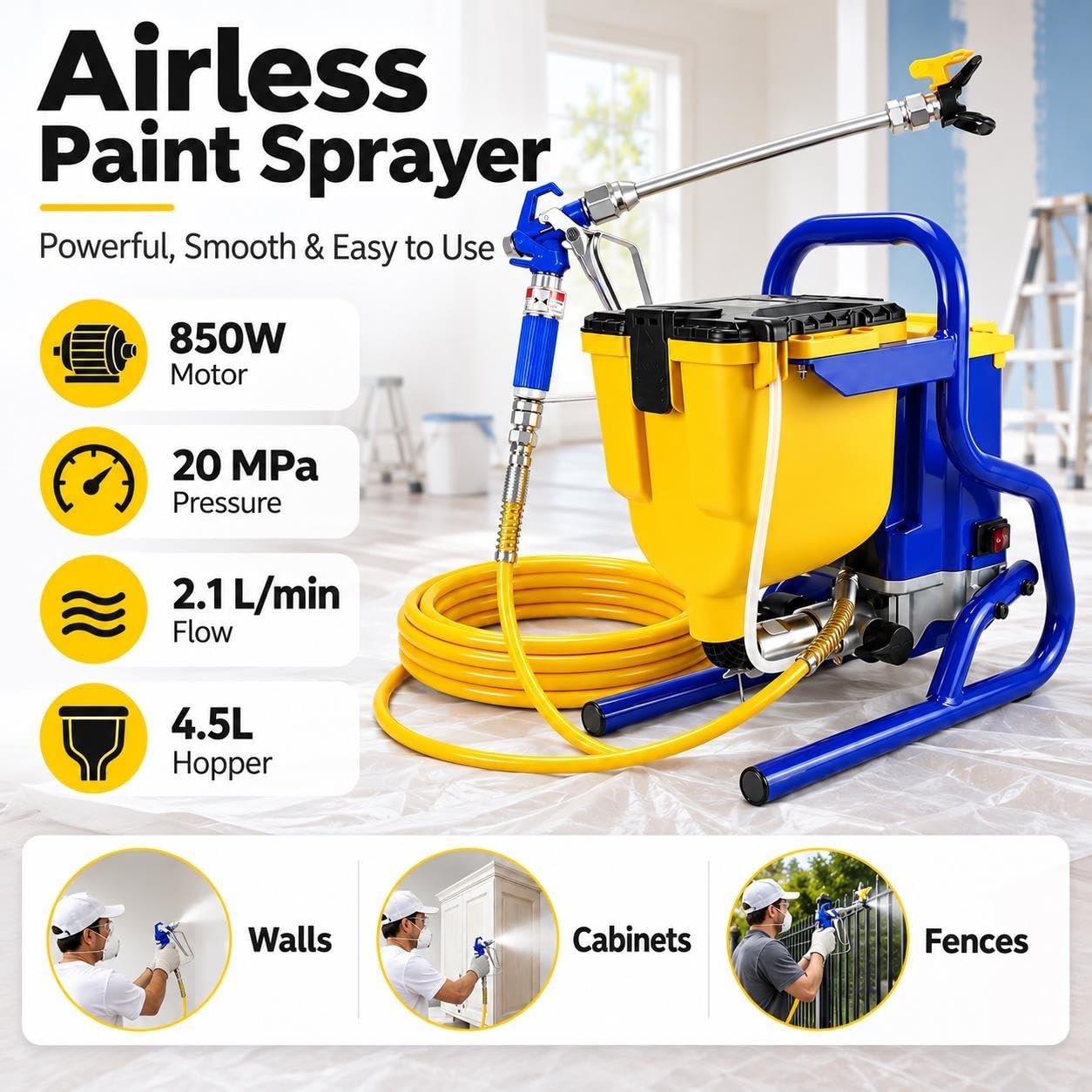 Pulverizador Airless portátil con ajuste de presión, flujo bajo-alto