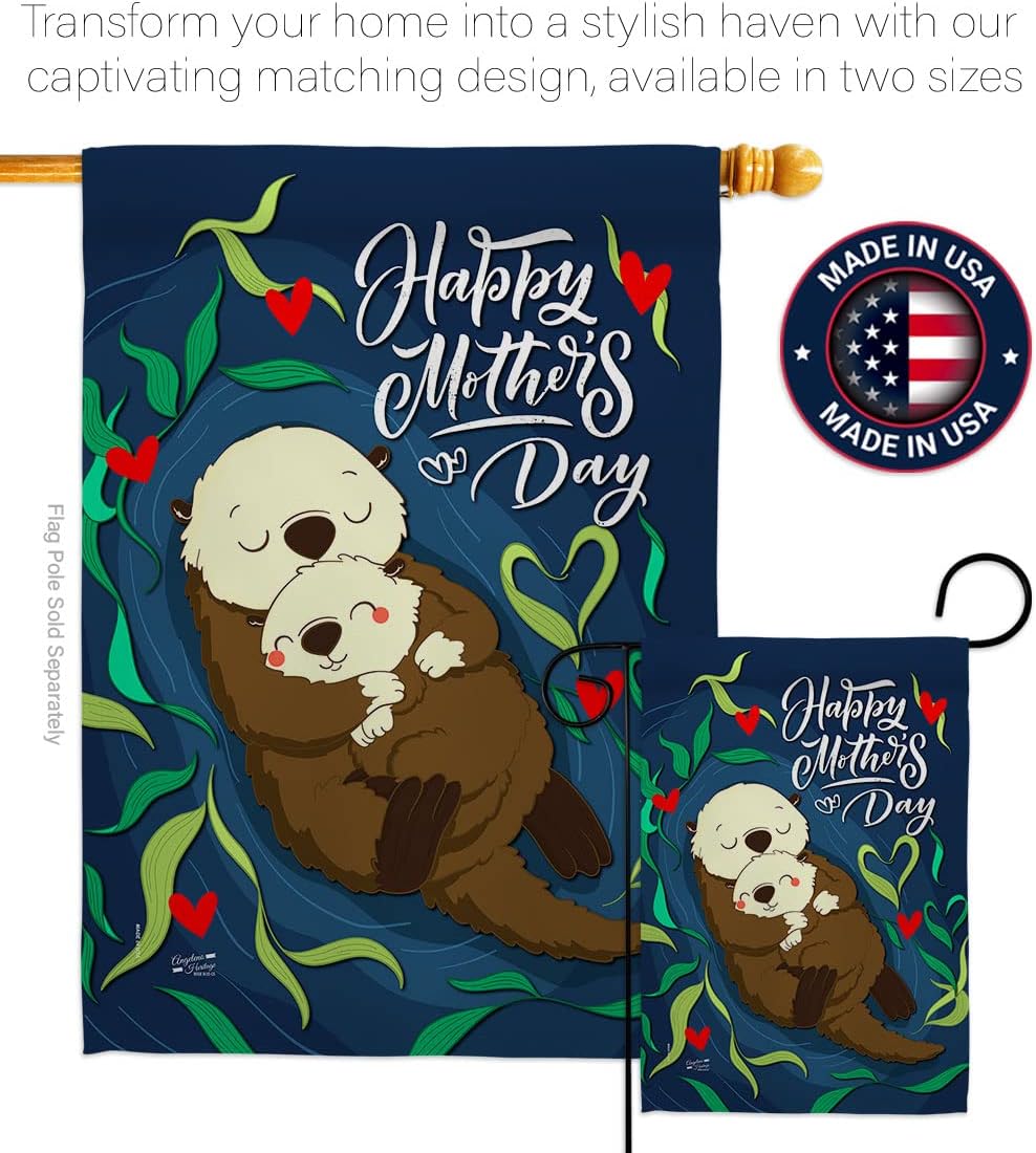 Otter Mother Day Garden Flag - Set with Stand Family Mother's Mom Mama Grandma Love Flowers Parent Sibling Relatives Grandparent - House Banner Small Yard Gift Double-Sided Made In USA 13 X 18.5
