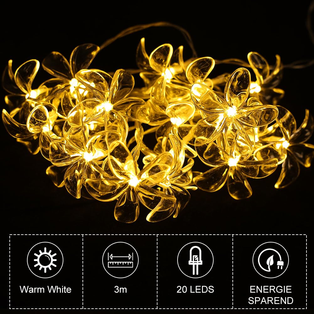 Cadena de Luces de Flores, 3 M 20 Guirnalda de luces LED de Cerezo,Funciona con Pilas,Impermeable Guirnalda de Flores,Guirnalda Luces Decorativas Interior Exterior para Jardín,Boda,Blanco Cálido