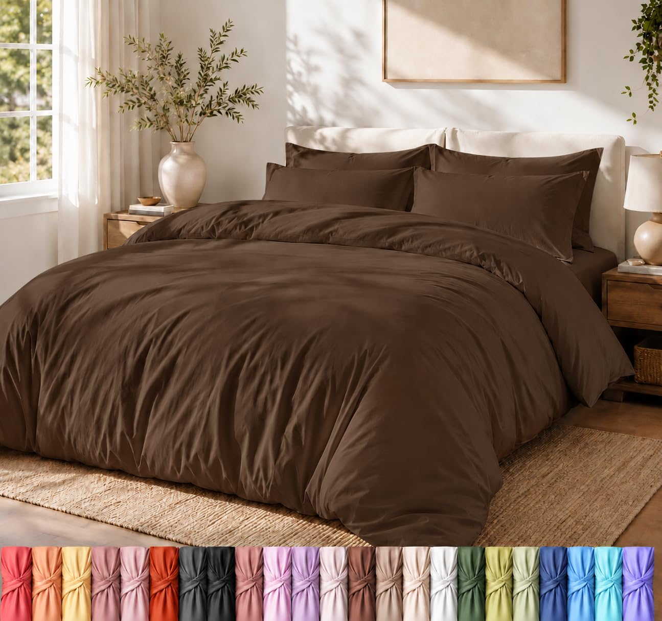 Bettbezug für King-Size-Bett, 3-teilig, Polyester mit Reißverschluss, Braun