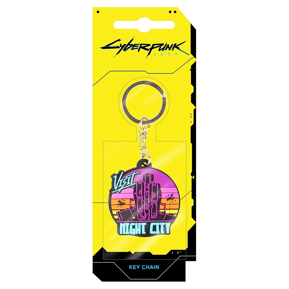 JINX Cyberpunk 2077 Visit Night City Rubber Key Chain, Multi
