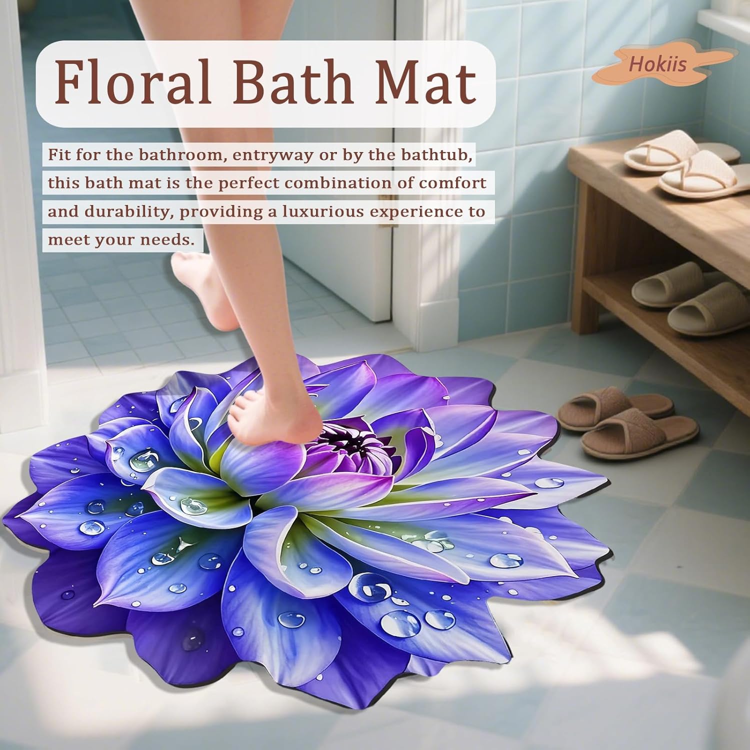 Floral Diatomaceous Earth Floor Mat 3D Flowers Pattern Bath Mat Non-Slip Bath Rug Safe Absorbent Quick Drying Bathmat Suitable for Bathroom Kitchen Entrance (Style 7, 23.62"/60cm)