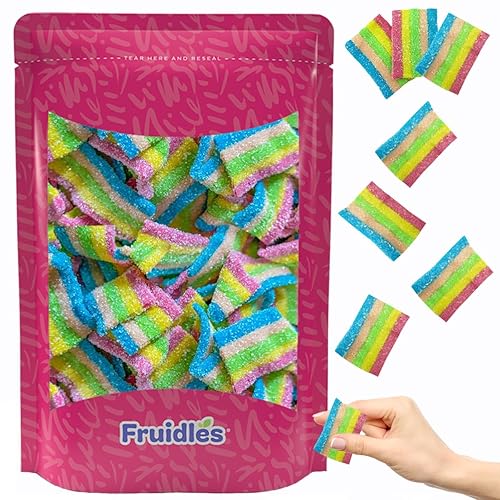 Fruidles Sour Rainbow Belts Bites, caramelos de gomitas multicolores, sin grasa (1 libra)