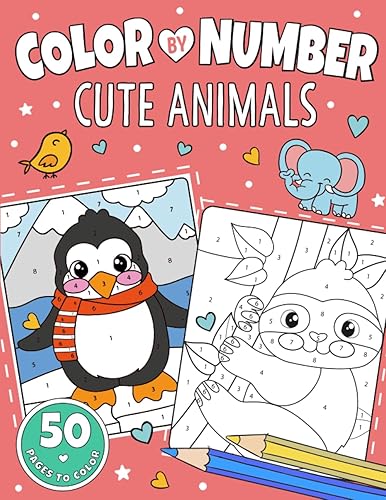 Cute Animals Color by Number for Kids Ages 4-8 Coloring Book of 50 Farm, Jungle, Forest and Sea Animals for Boys and Girls (Color by Number Activity
