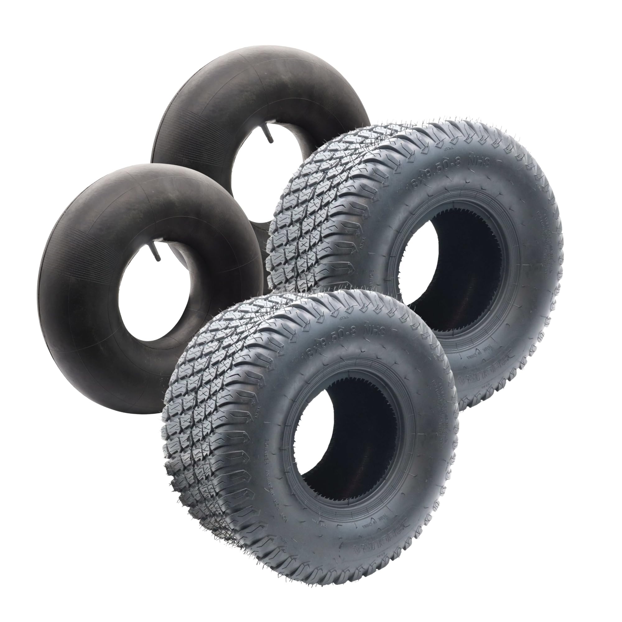 SECURA 2x Pneus + 2 Chambres à air 18x9.50-8 valve droite pour tondeuse autoportée