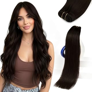Sunny Hair Weft Hair Extensions Human Hair 18 Inch 100g Darkest Brown | Sew in Bundles Human Hair, Long Silky Straight Hair for Women, Add Length, Can Be Styled