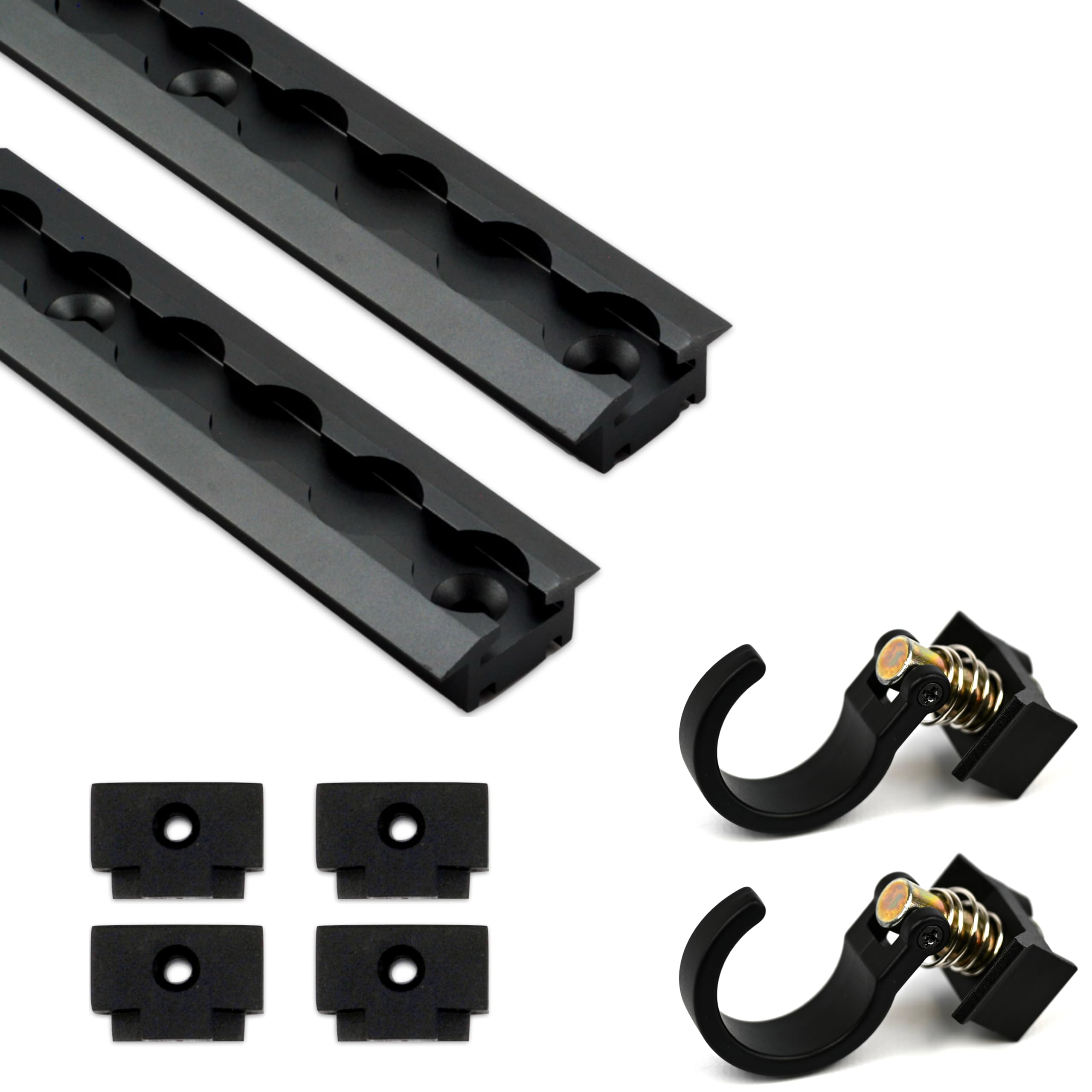 VanEssential48" Venture L-Track Gear Hook Kit, Includes (2 Units) 4 Foot Black Anodized L-Track (Recessed Deep Profile), 2 Adjustable Gear Hooks, 4 End Caps (Recessed Deep Profile)