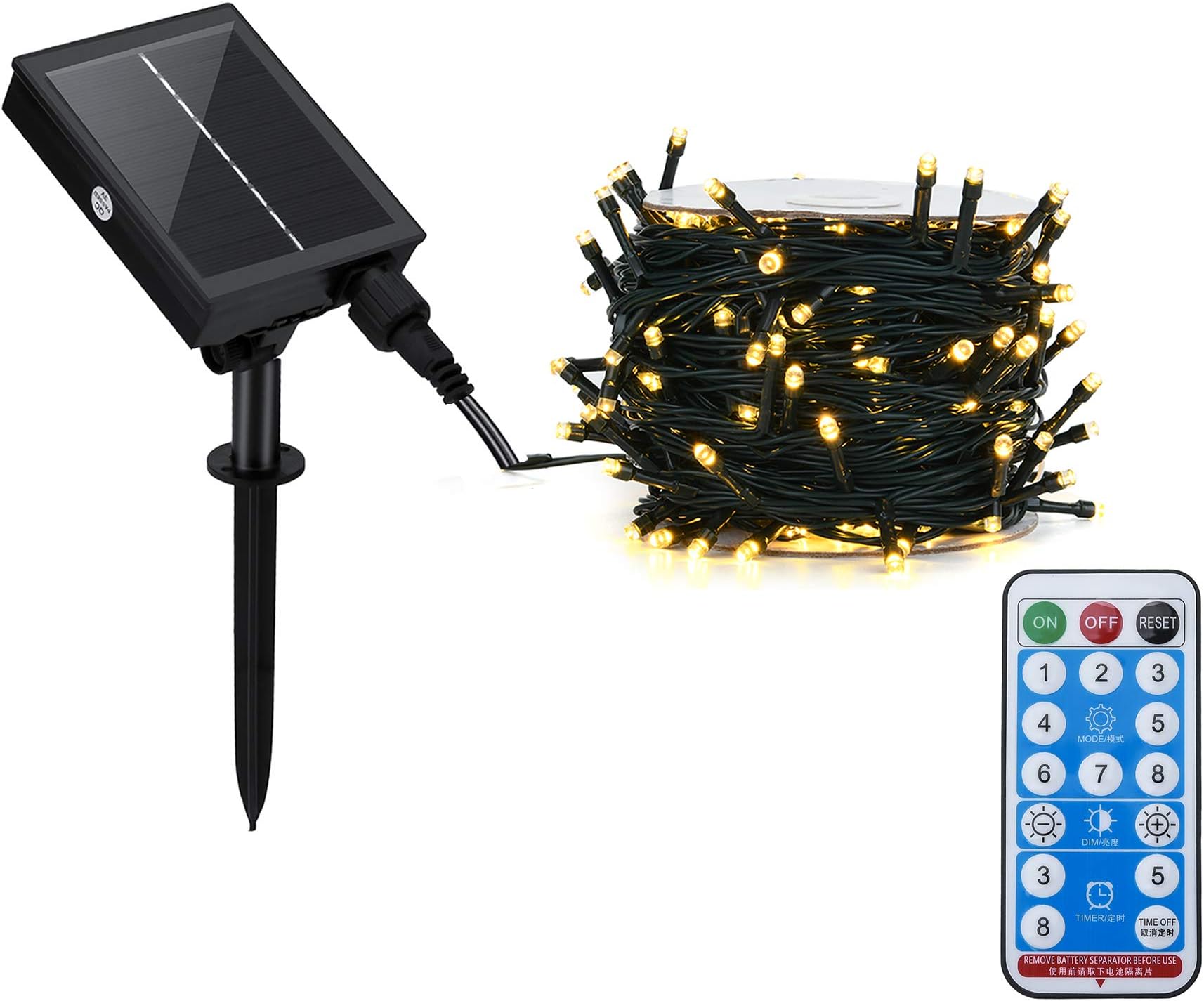 Solar Powered Remote Control Outdoor String Lights with 8 Light Effects, 400 LED 43M Warm White Fairy Light Ideal for Christmas, Halloween, Home, Tree, Garden Decorative
