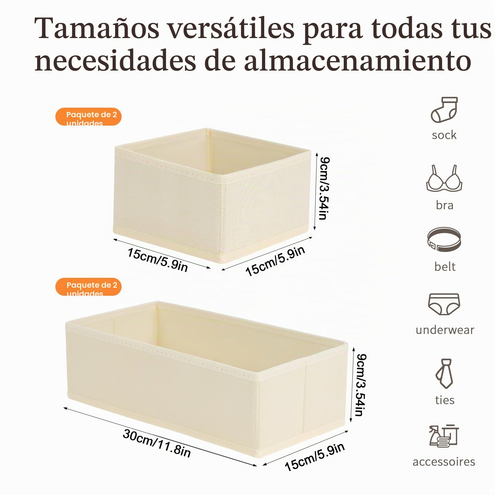 DIMJ Organizadores de Cajones 4 Cajas de Almacenaje Plegables de Tela Beige