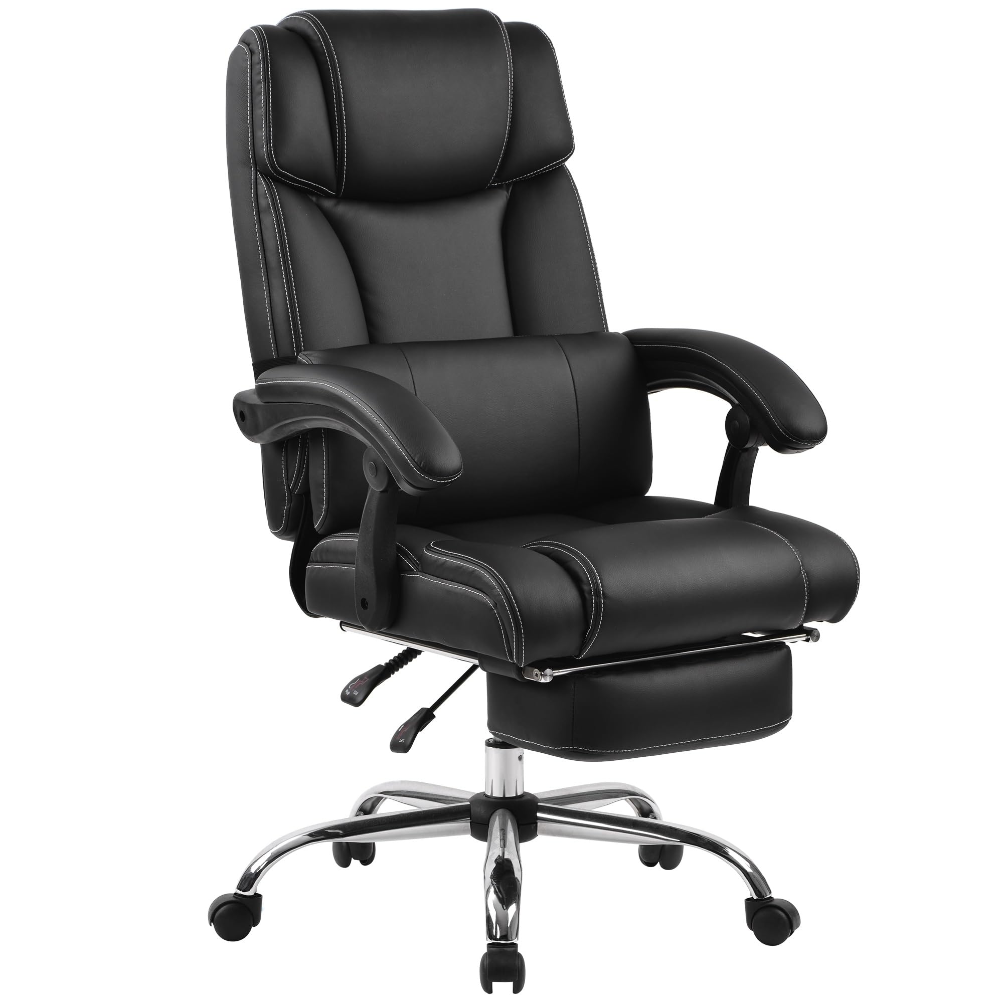 Luxury Black PU Leather Executive Office Chair Reclining Sofa with Thick Padded Backrest Boss Business Comfortable Computer Desk