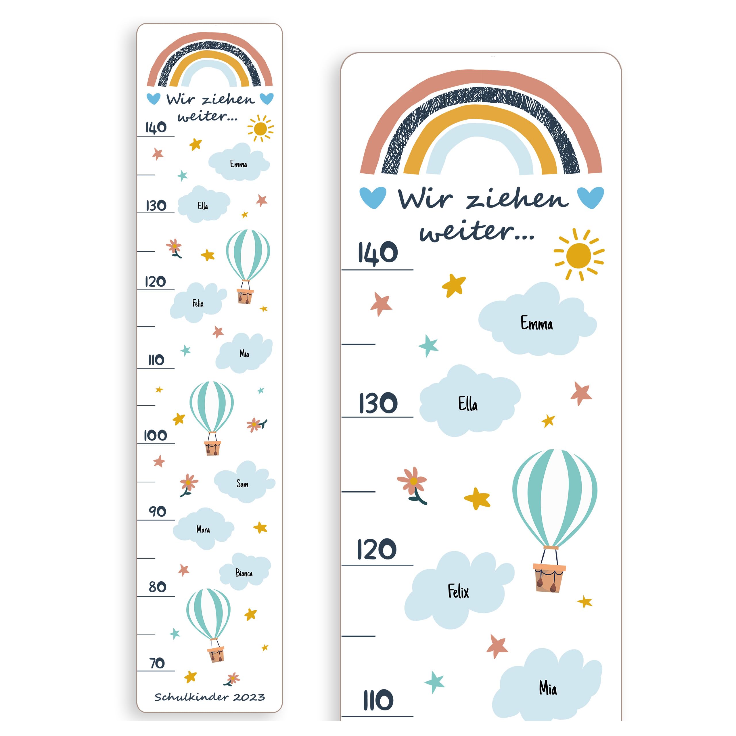 Holzura Messlatte aus Holz Personalisierbar mit Kindernamen, Wolken Design, Abschiedsgeschenk für Erzieher