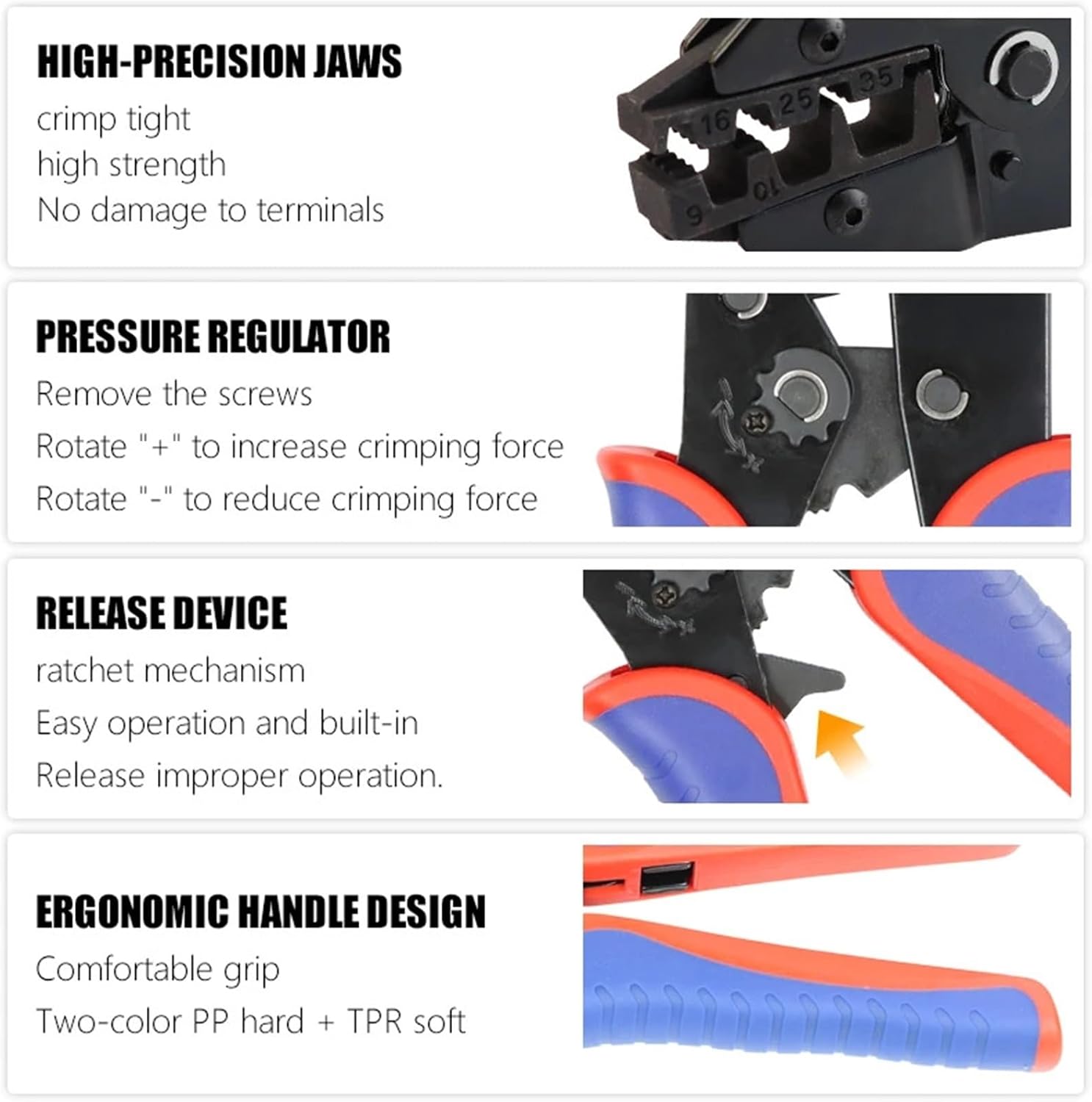 Sleeves Ferrule Terminals Crimping Tools Ratcheting Wire Crimpers Pliers YF-35WF AWG 10-2 (6-35mm²) Ratchet Terminal Crimper