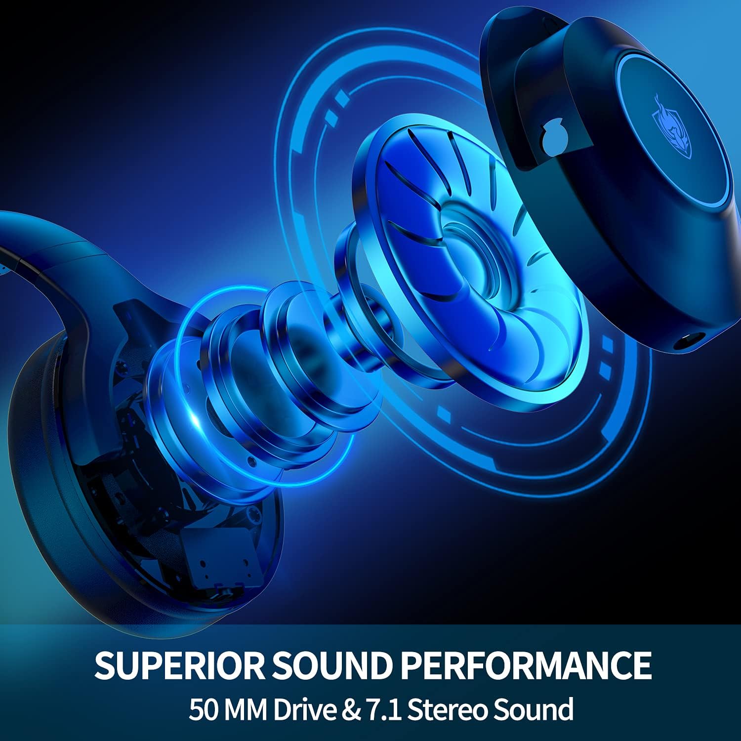 PHOINIKAS Gaming Headset for PS5, PS4, PC, Wireless Over Ear Gaming Headphones with Stereo Sound, Detachable Noise Canceling Mic, for Phone Laptop Mac (Black Blue)