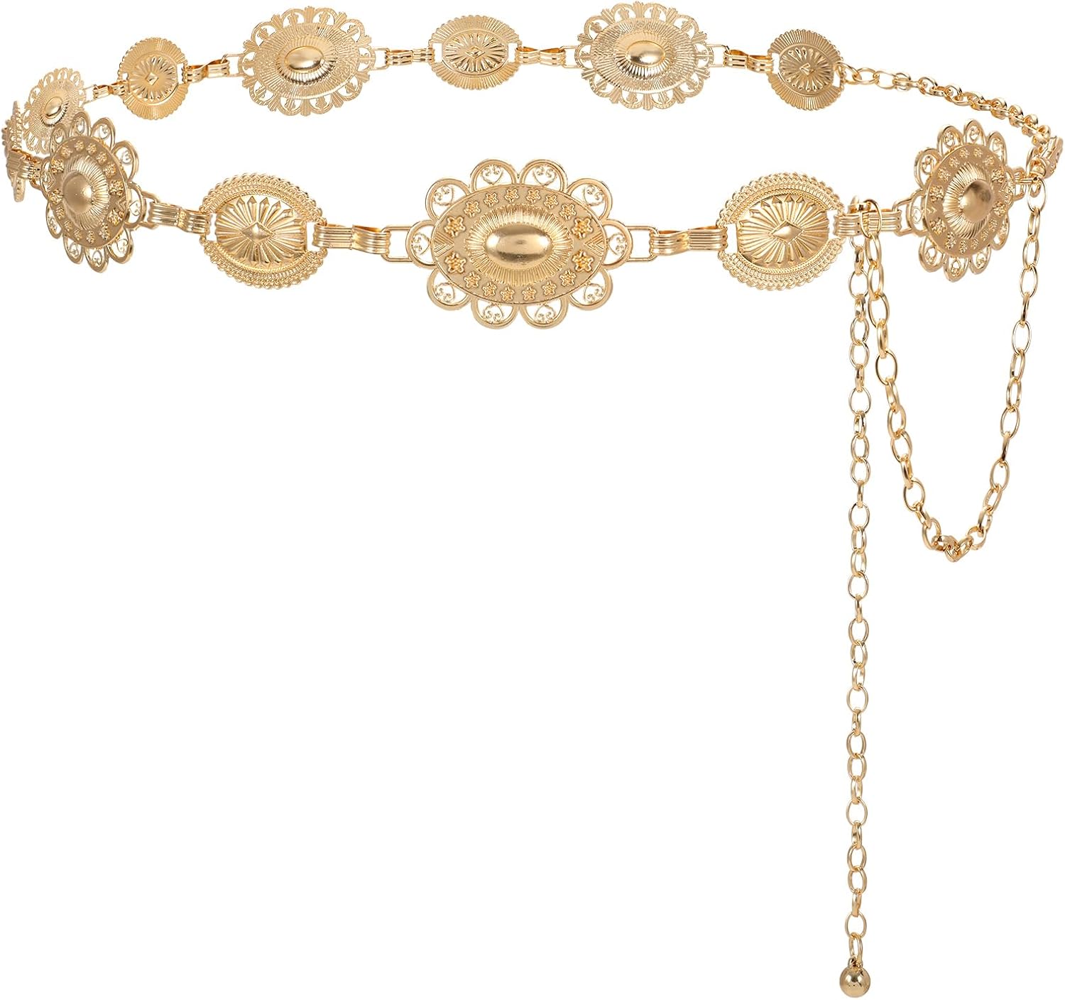 JASGOOD Western Metal Concho Chain Belt for Women Cowgirl Boho Waist Chain Country Concert Outfit for Dress