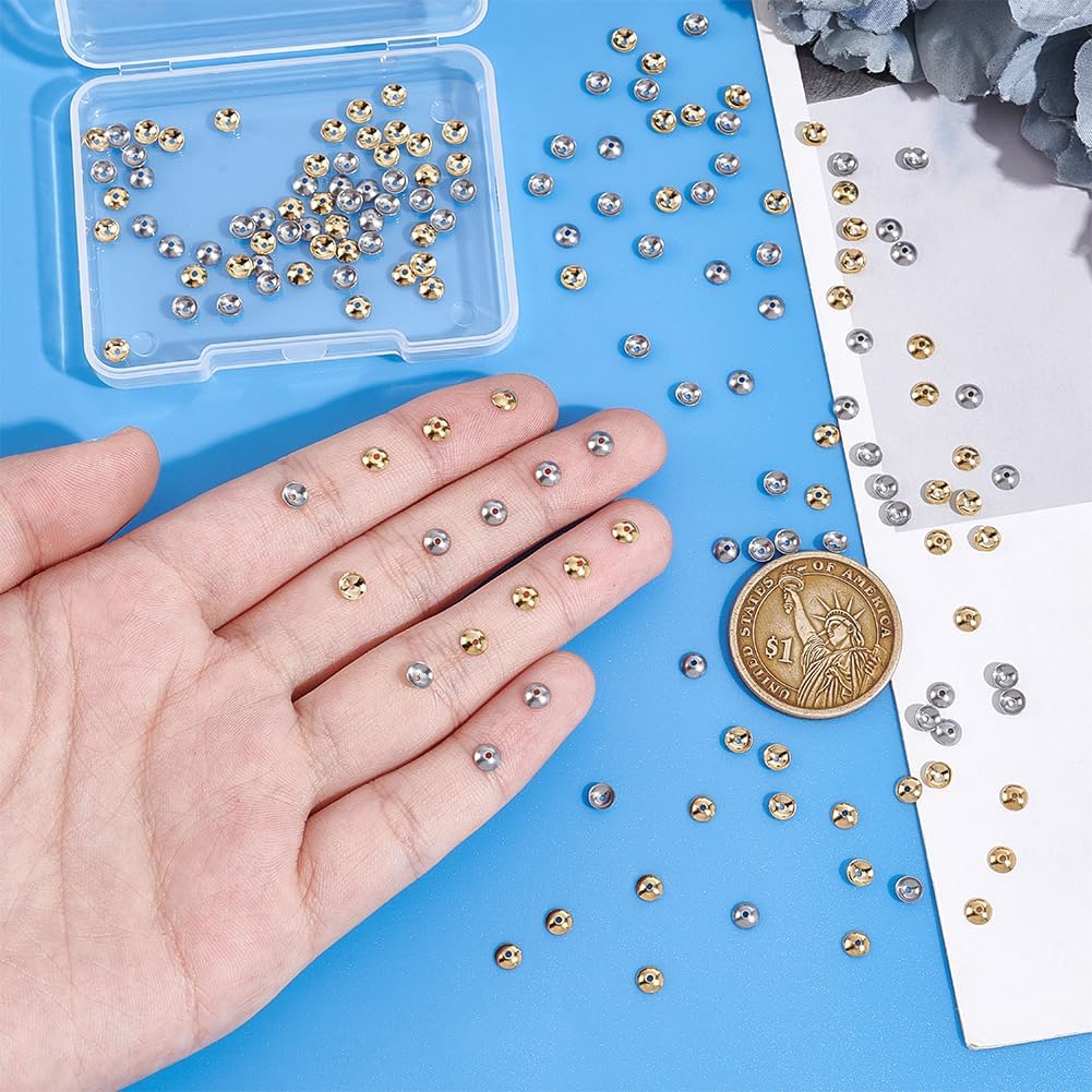 UNICRAFTALE 160Pcs 2 Colors Stainless Steel Bead Caps 4mm Meal Spacer Caps Bead Cap Half Round Spacers End Charm Caps for Bracelet Necklace Jewelry Making 0.8mm Hole