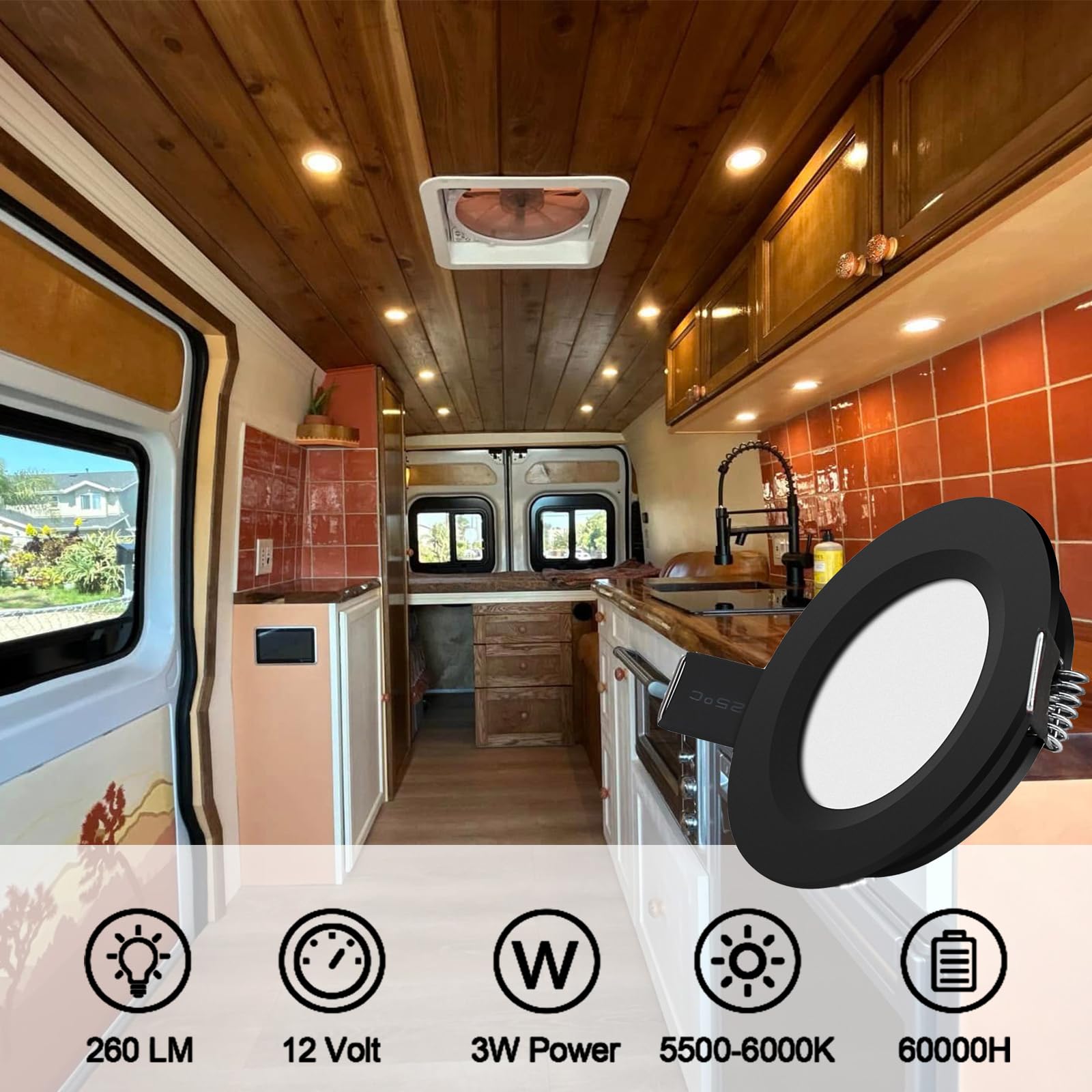 6 Pack RV Boat Recessed Ceiling Light 12V LED Puck Light Hole Puncher Full Alum - View #4