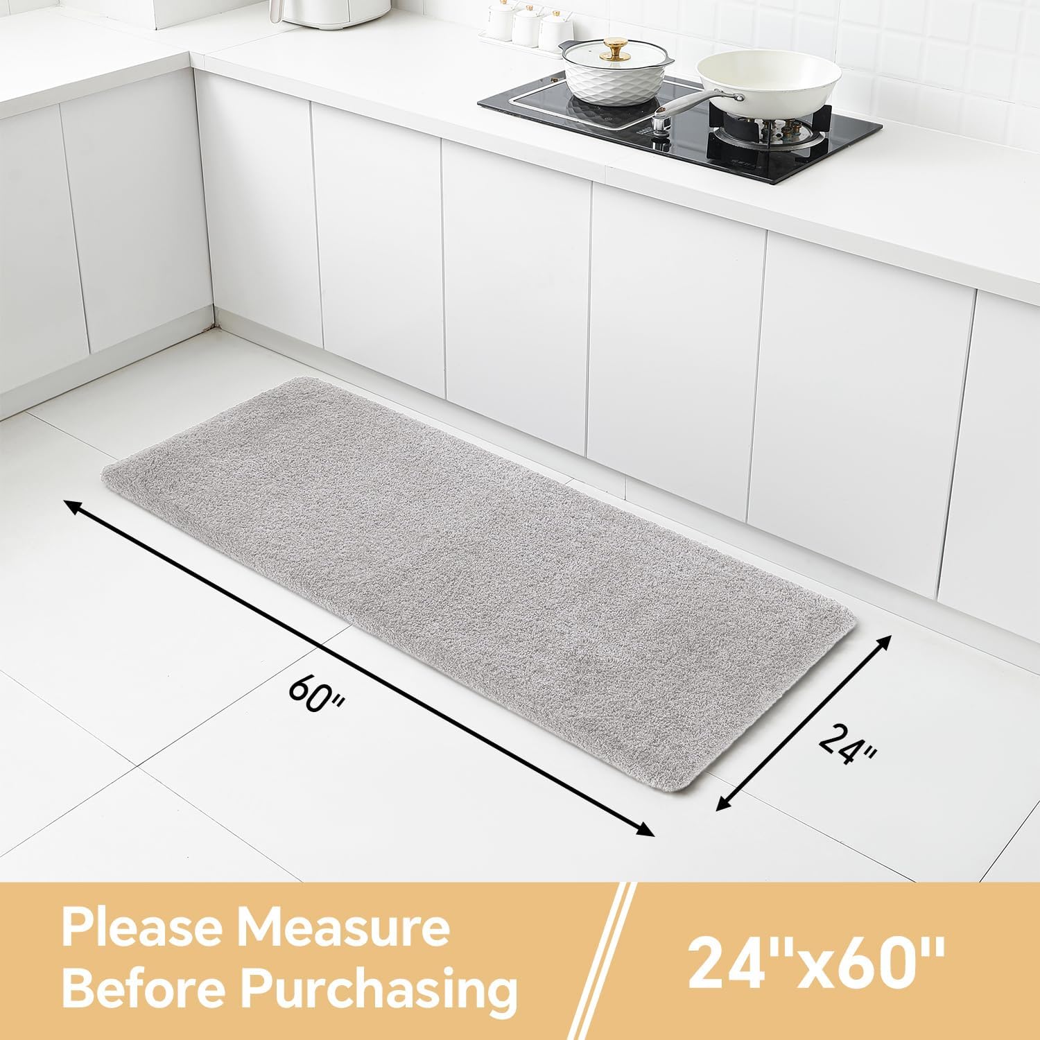 Light Gray Bathroom Rugs Runner 24"x60" - Long Large Bath Mat, Soft Non Slip Absorbent Microfiber Bathroom Rug, Washable Plush Floor Mat - Perfect for Bedside, Kitchen or Vanity Area