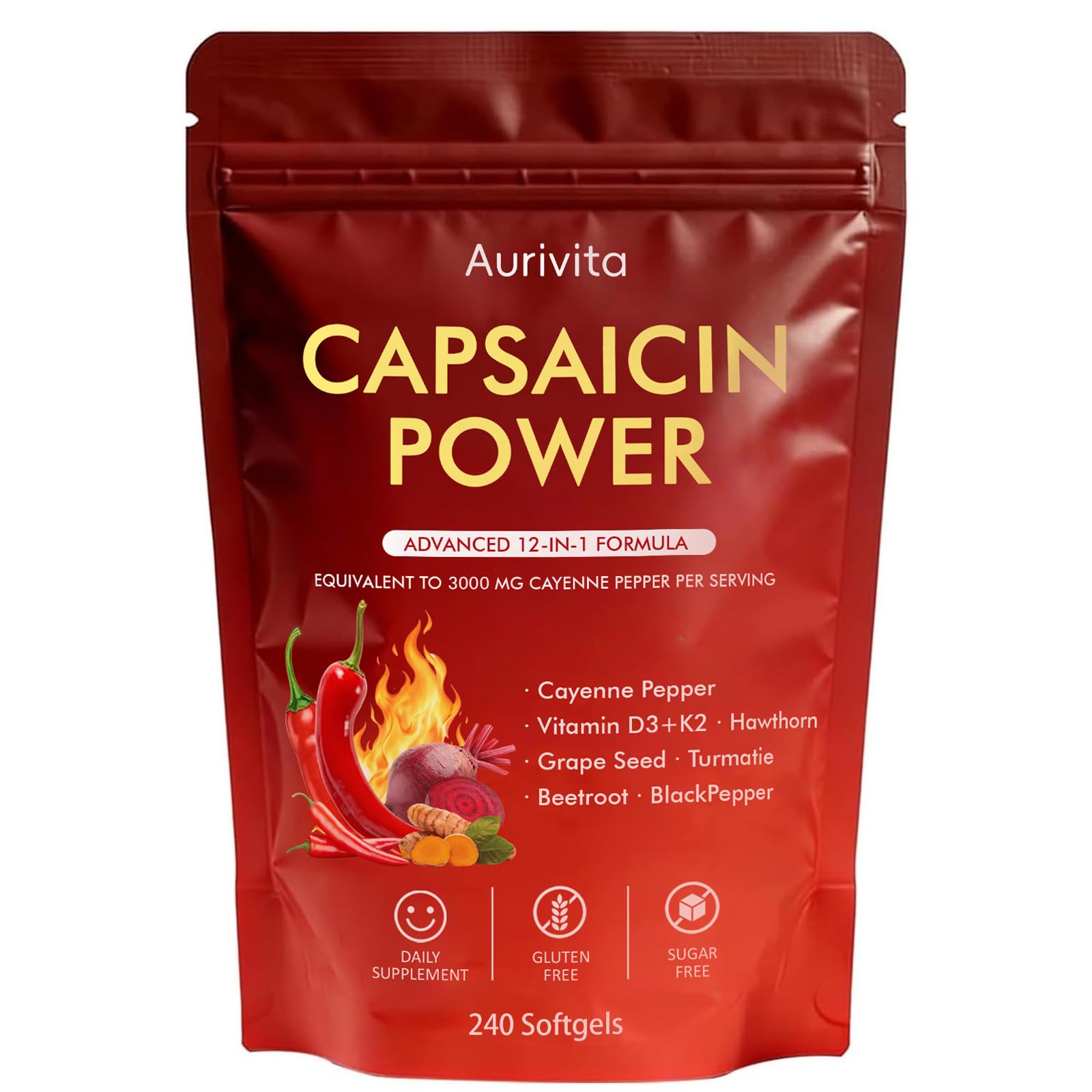 Aurivita Capsaicin Power - Cayenne Pepper Softgels Supplement, 240 Softgels