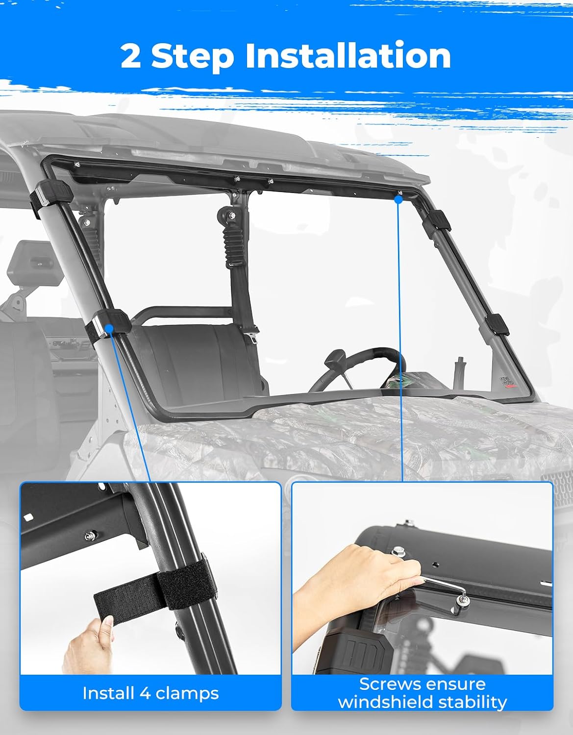 KEMIMOTO Scratch-Resistant Front Windshield Compatible with CFMOTO UFORCE 1000/1000 XL 2019-2026, Block Strong Wind Prevents Rain Windshield Accessories (Not fit U10 Pro,600,800 XL)