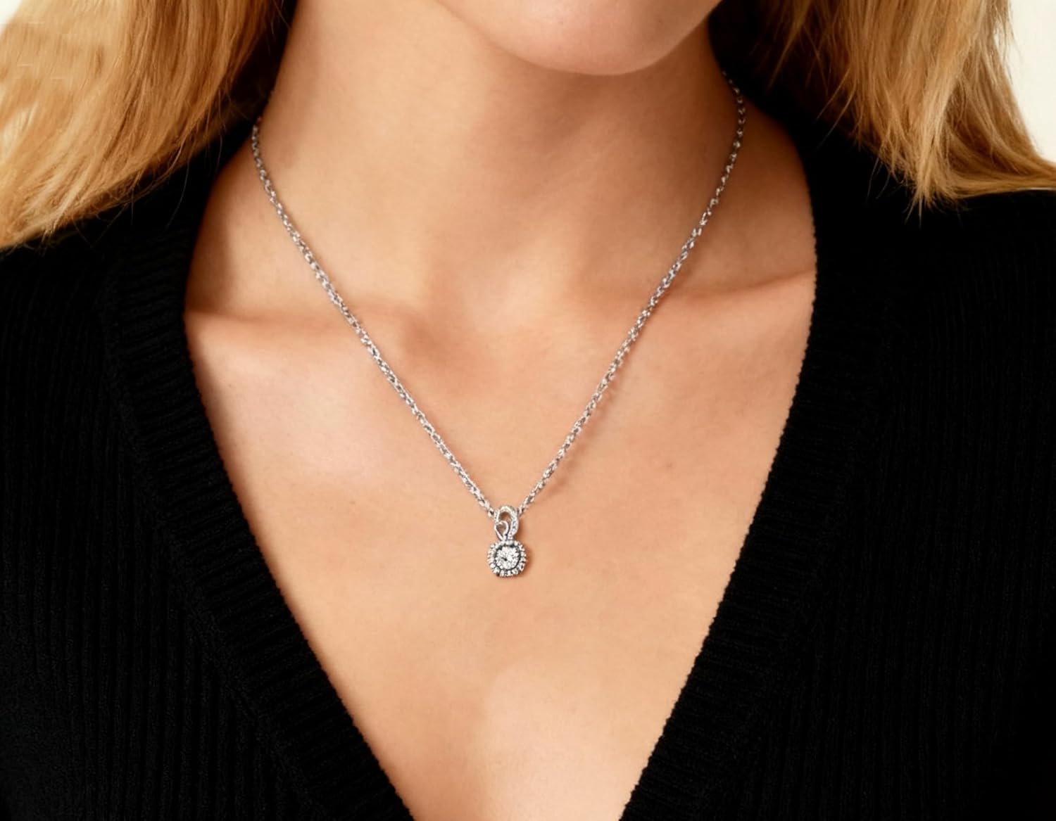 White Gold Plated Cubic Zirconia Necklace for Women Imitation Diamond Pendant Fashion Pendant Chain Necklace Women Jewelry Gift Birthday Gifts Light Luxury Design Necklace - Image 4