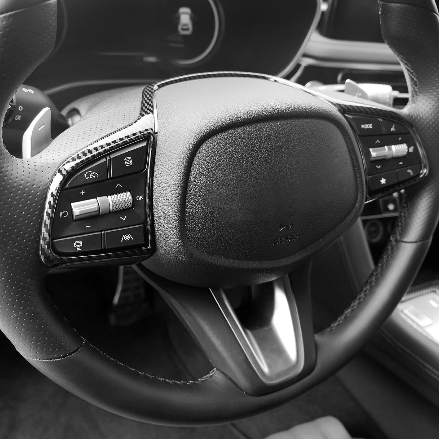Carbon Fiber Style Steering Wheel Button Panel Cover Interior Steering Handle Button Frame Protective Sticker Compatible with Genesis G70 2019-2025 Accessories