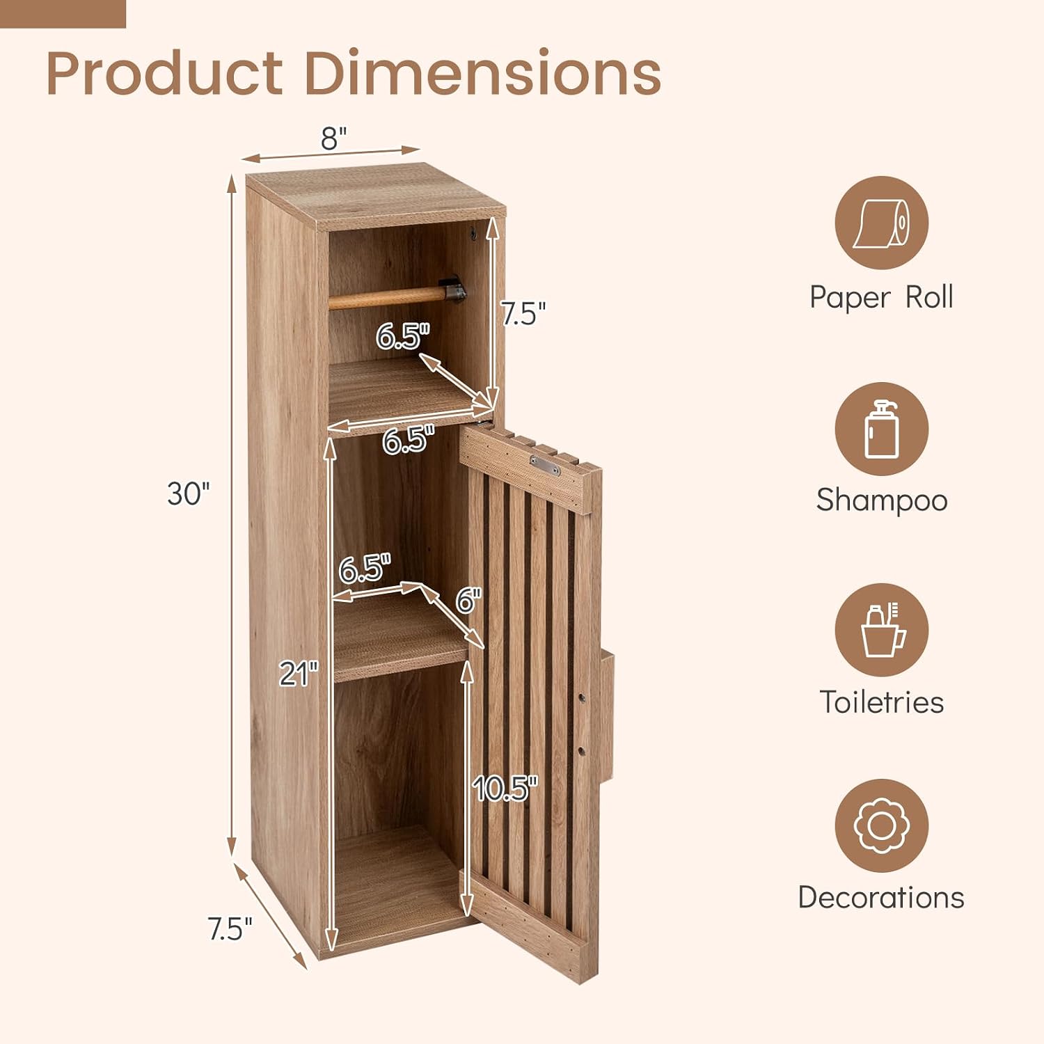 Giantex Slim Bathroom Cabinets, Freestanding Toilet Paper Holder Stand with Door, Adjustable Shelf, Space-Saving Narrow Storage Organizer for Small Bathrooms, Living Rooms, Natural