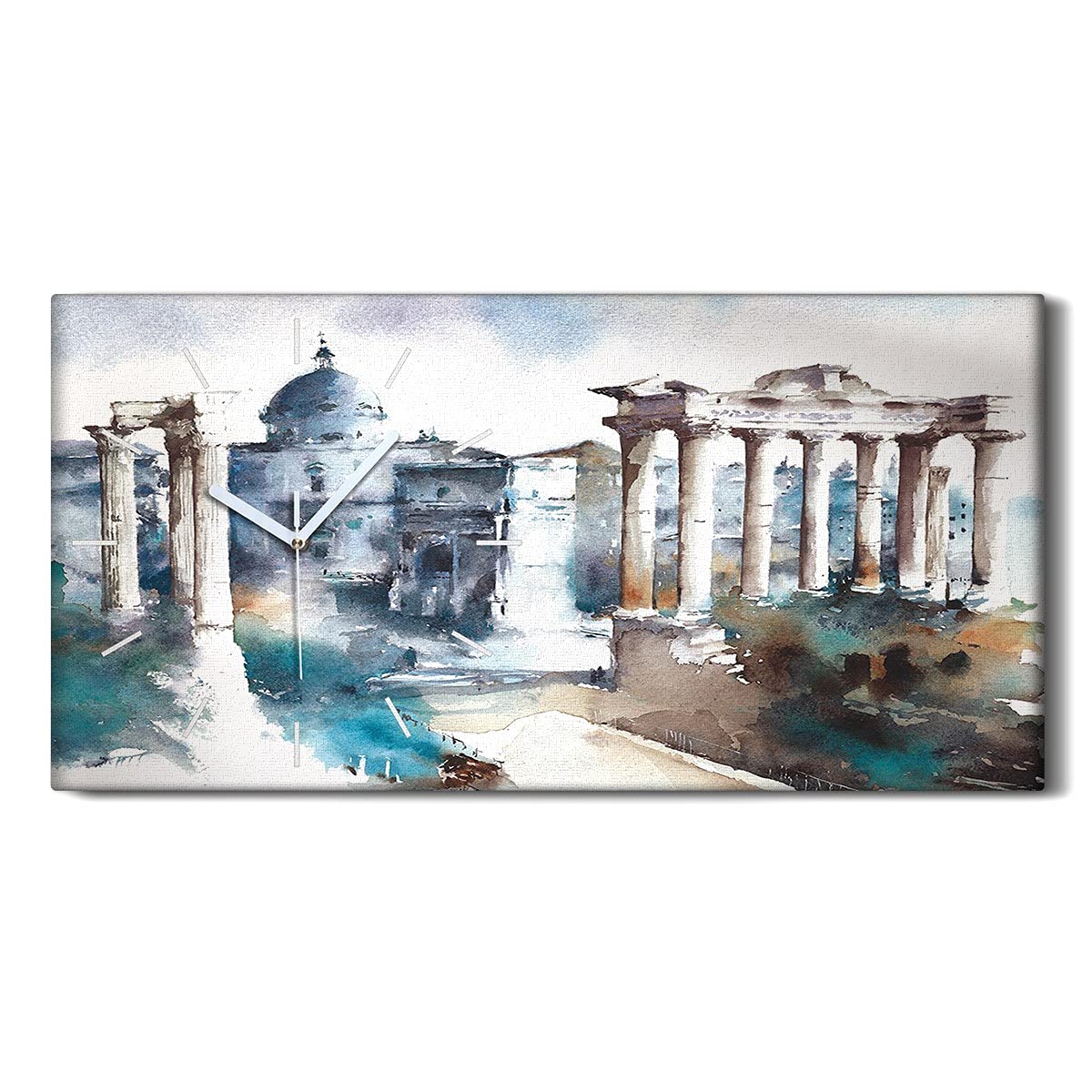 Horloge sur Toile Haut de Gamme 60x30cm Art Moderne Rome Ruins Mains Blanches