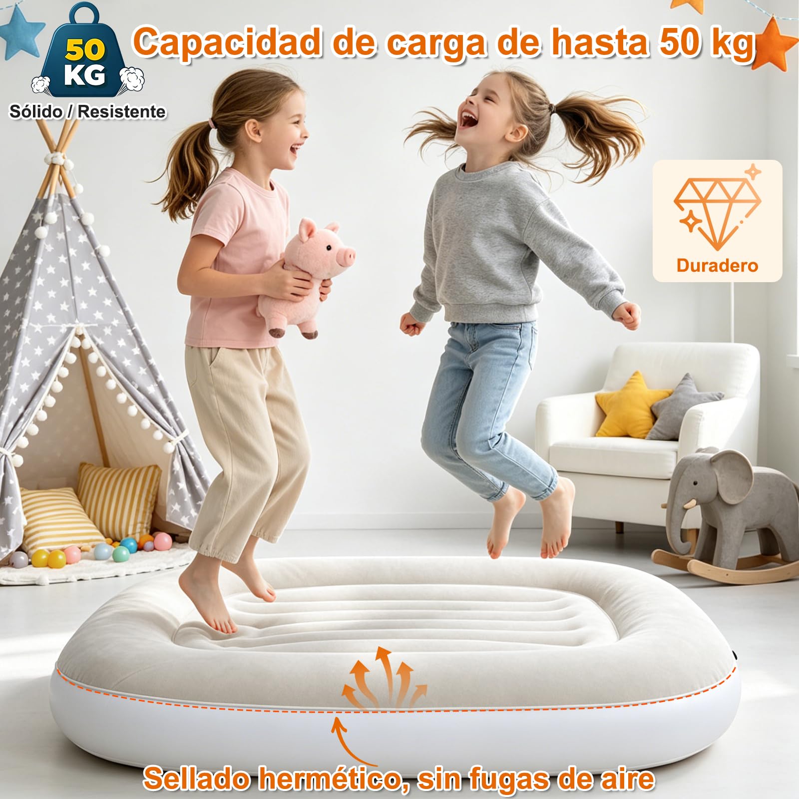 Cama de aire para niños, cuna inflable, colchón de aire portátil para niños con bomba de mano
