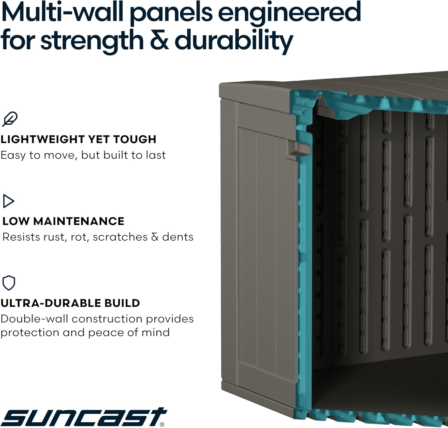 Suncast Extra Large Deck Box - 124 Gallon Resin Outdoor Storage Box with Lockable Lid for Outdoor Cushion Storage, & Garden Gear, Stoney Grey Wicker Bin for Patio, Porch, Pool, & Yard