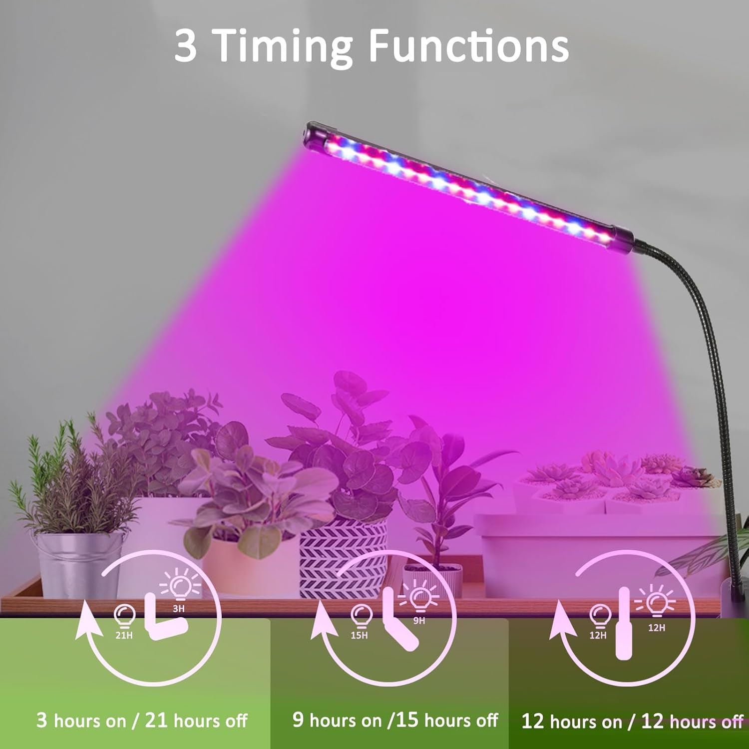 Clip On Grow Light for Indoor Plants,2 Pack Full Spectrum Led Plant Grow Lights with Auto-Timer, Plant Growing Lamp for Seed Starting,Houseplants, Bonsai, Pot Plant,2 Lamp(2pack)