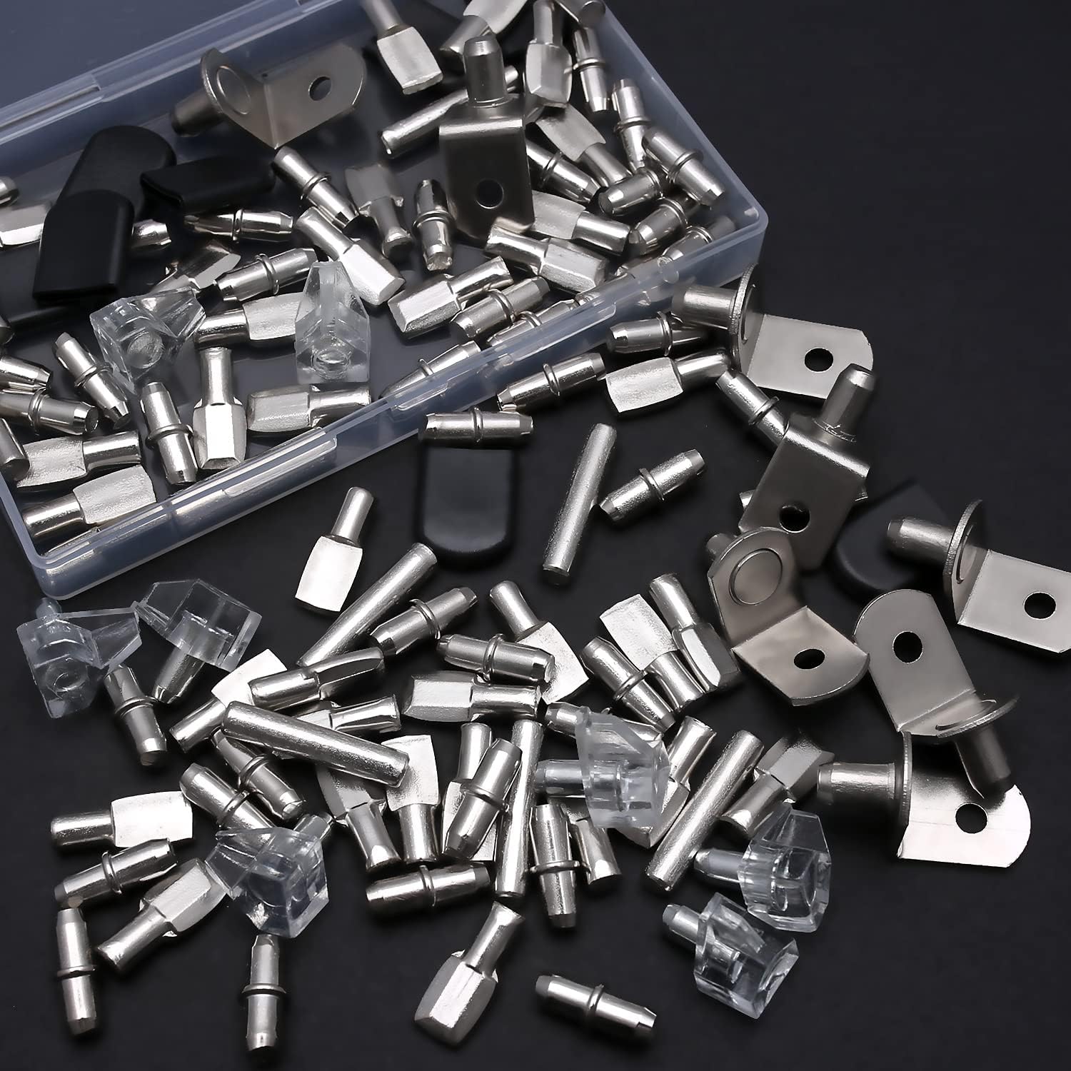 112 Pcs 5 Styles Shelf Nail kit, Metal Nickel Plated Shelf Support pin, Silicone Cover, Suitable for Kitchen Cabinet, Bookcase Support pin and pin
